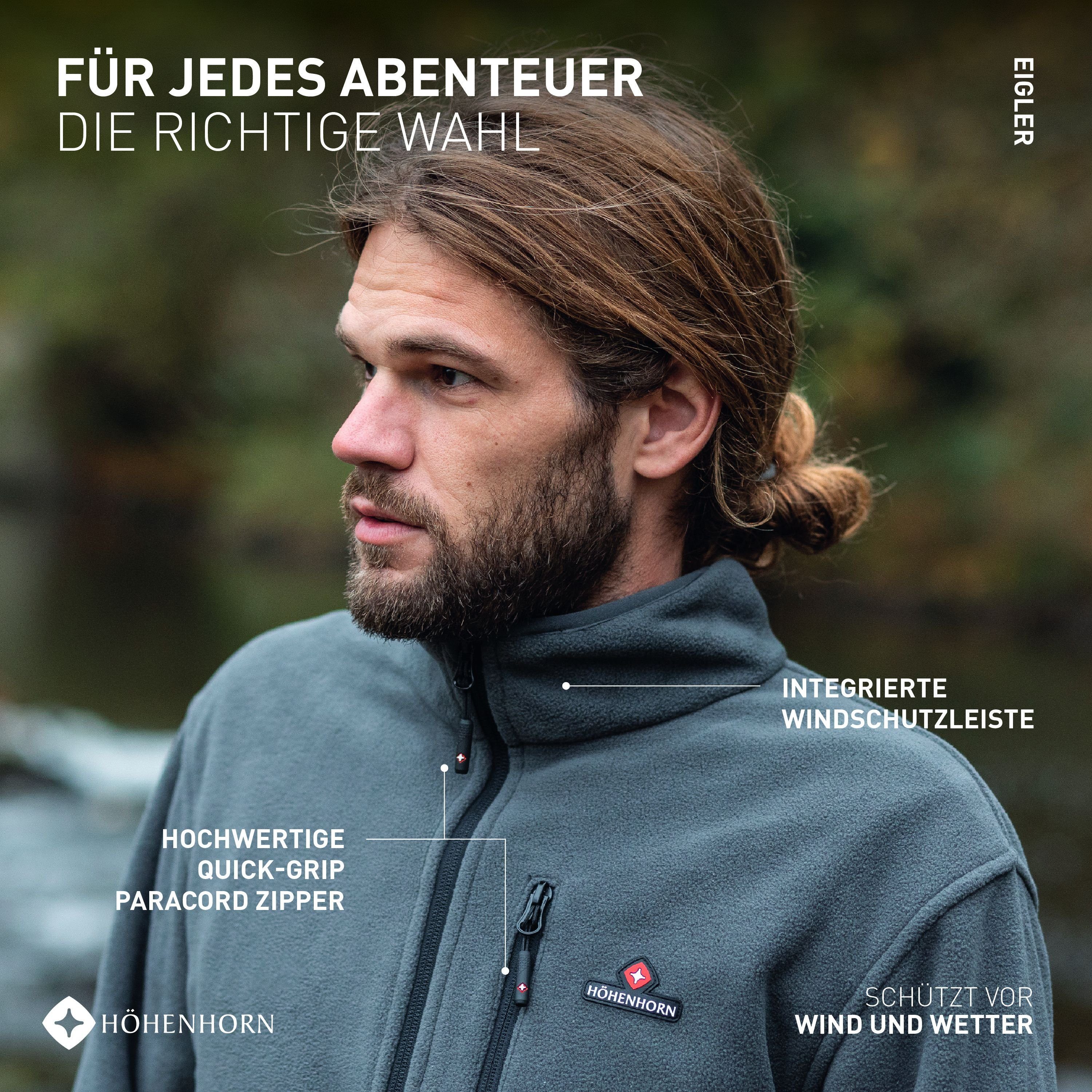 Höhenhorn Fleecejacke Eigler Herren Fleece Jacke für Männer Outdoor Freizeit Troyer weicher Microfleece, Quick-Grip Paracord Zipper