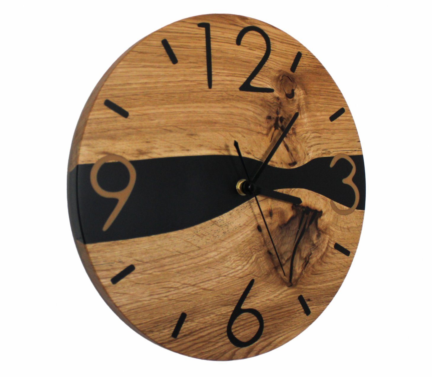 LPManufaktur Wanduhr Uhr Eiche handgefertigtes Design Epoxidharz aus massiv schwarz Epoxy Holz (modernes Deutschland)