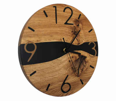 LPManufaktur Wanduhr Uhr Eiche Epoxidharz schwarz Epoxy Holz massiv (modernes handgefertigtes Design aus Deutschland)