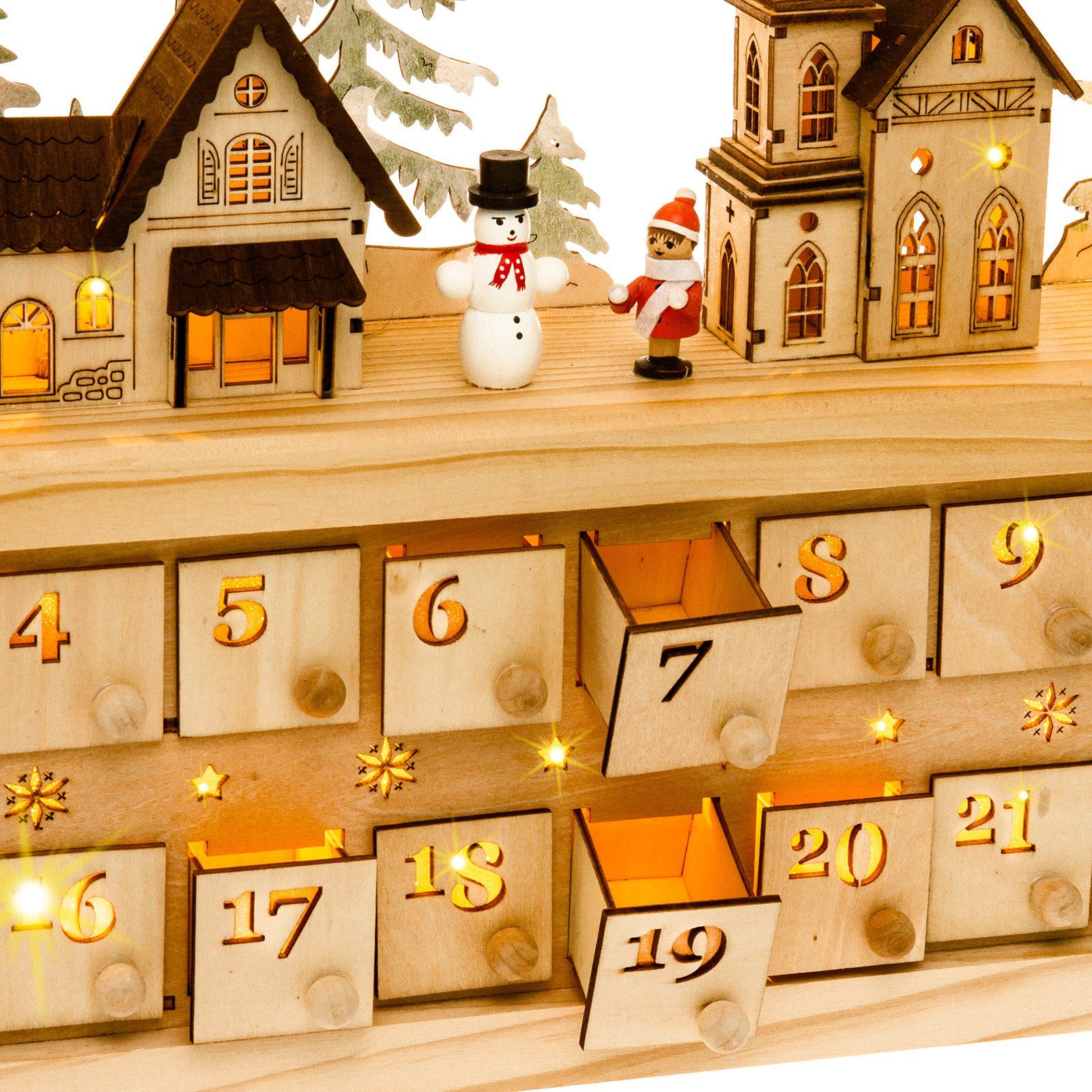 SIKORA Schwibbogen LB80 Winterdorf Adventskalender XXL LED und 24 Schubkästchen – Bild 3 von 4