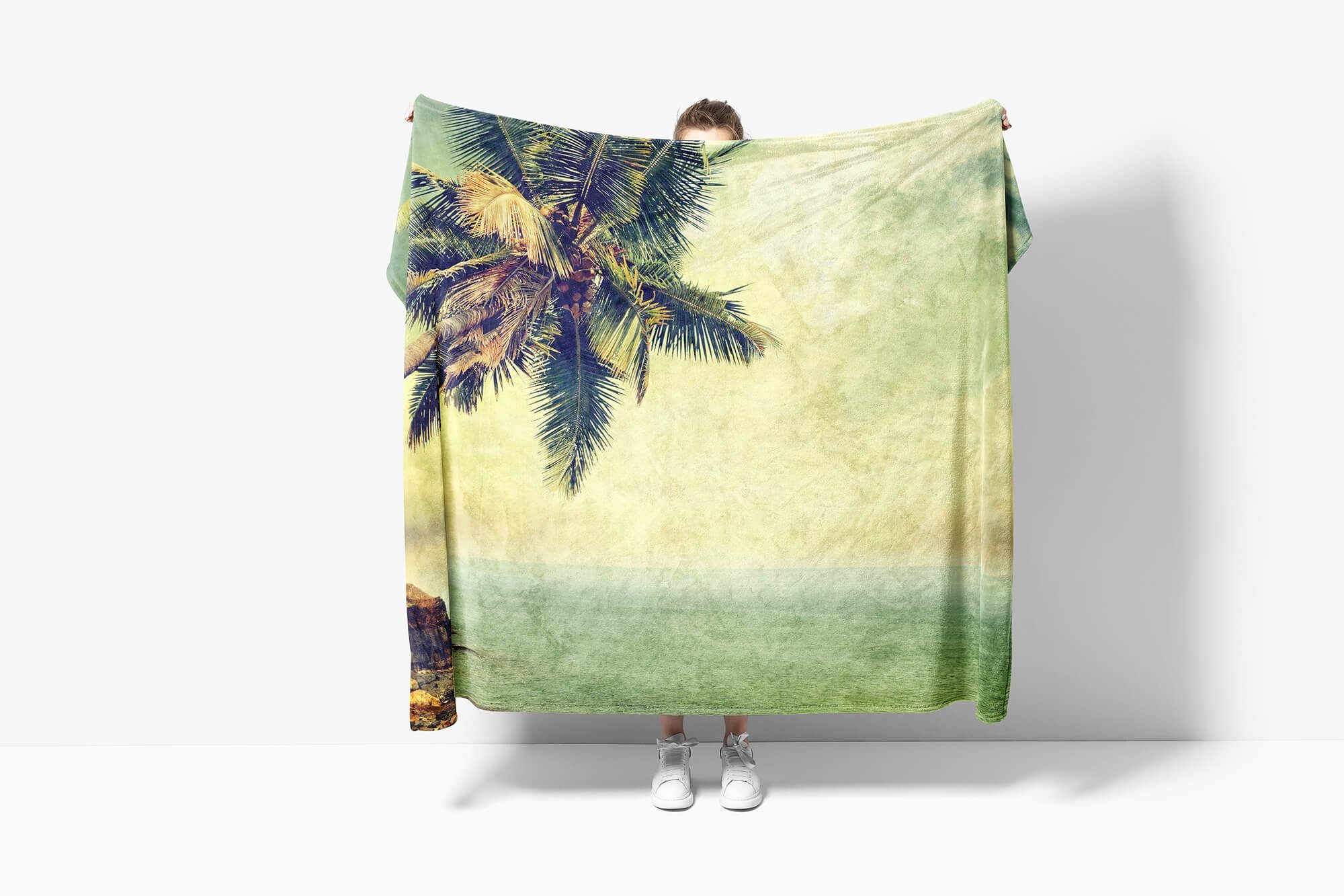 Handtücher Palme Baumwolle-Polyester-Mix Meer (1-St), Fotomotiv mit Art Handtuch Sinus Strandhandtuch Süden Handtuch Kuscheldecke H, Saunatuch