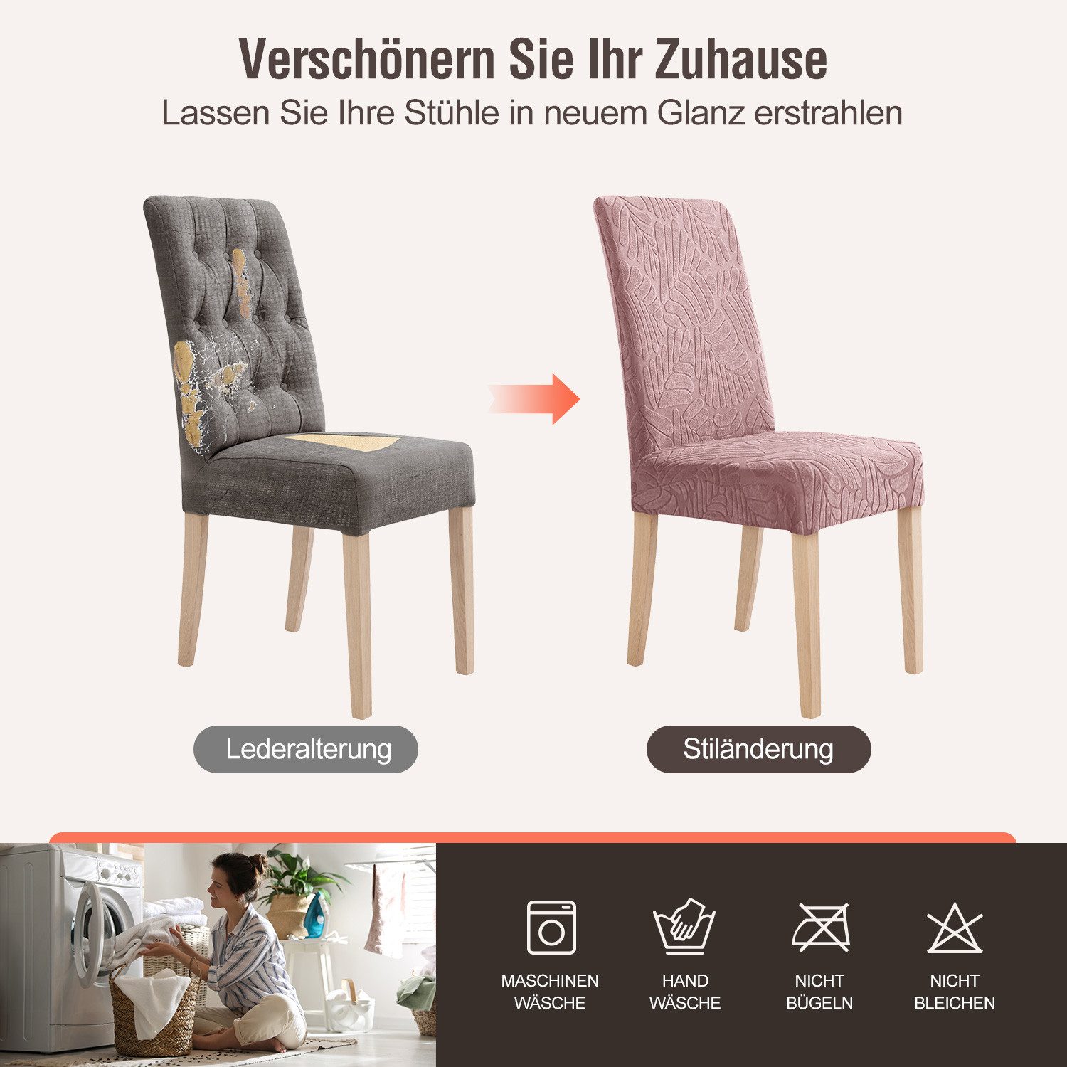 Simloveve Stuhlhusse Stretch Stuhlbezug mit Gummiband Abnehmbar, waschbar, Sitzflächenhusse in gemusterter Dekoration für Bankett,Küche,Party