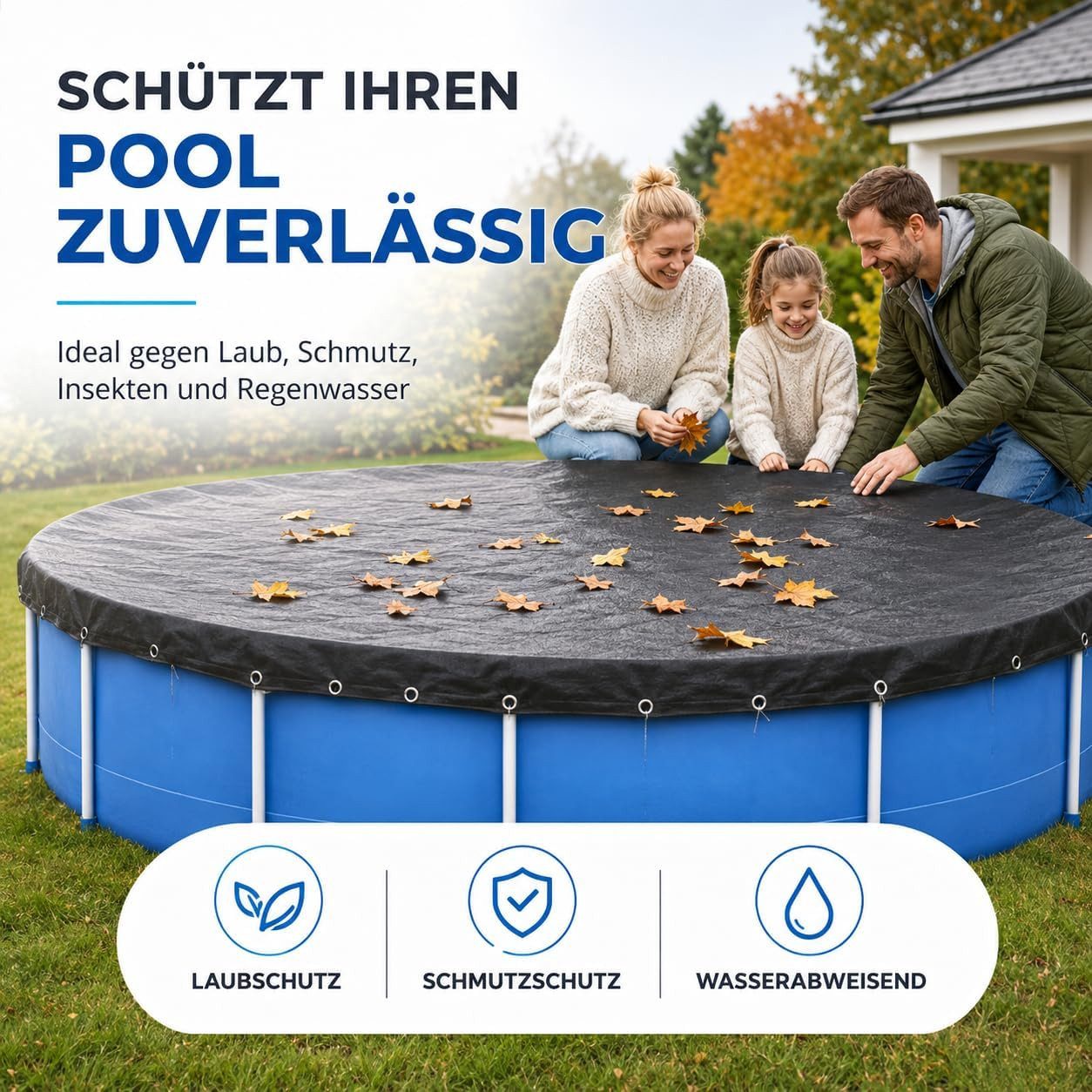 TK Gruppe Poolüberdachung Poolabdeckung rund – Extra starke 200 g/m² Poolplane schwarz