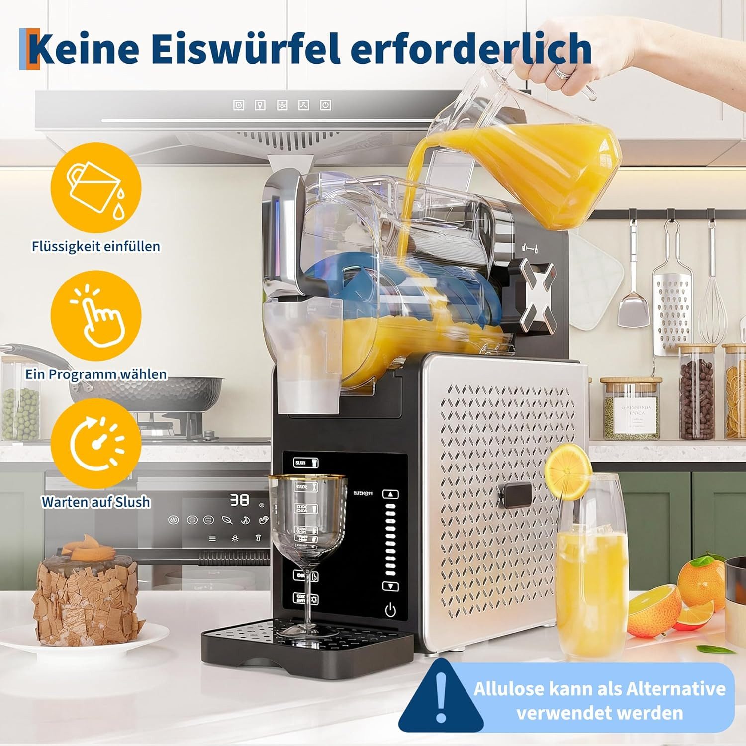 GarveeMore Slush-Eismaschine Slushy Maschine Für Zuhause Mit 5 Automatikprogrammen, 1,9 l, 200 W, LED Display,Selbstreinigung, Eisfreie Frozen Drink Maker Für Smoothies