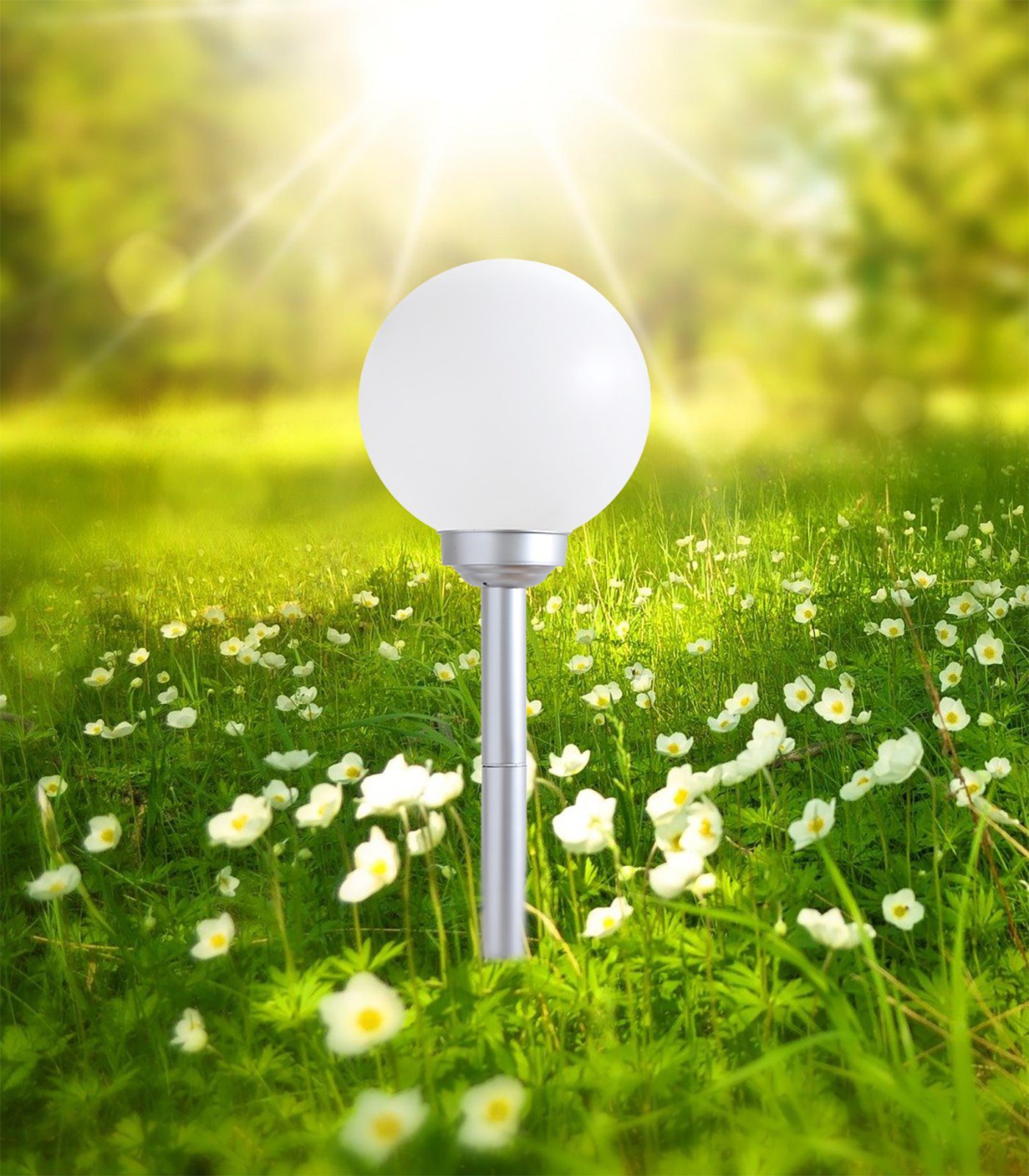 bmf-versand LED Solarleuchte Set Solarlampe weiß 2er Außen Garten Solarleuchte Kugel Spieß