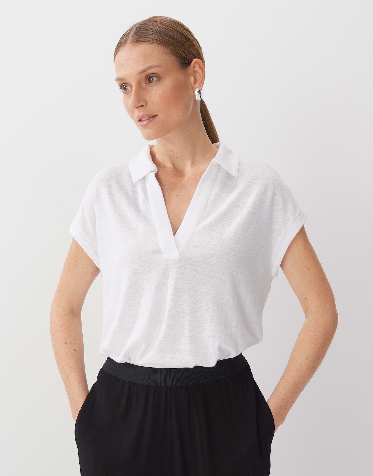 Poloshirt Poloshirt KESIDI Loose aus Leinen Viskose Mix