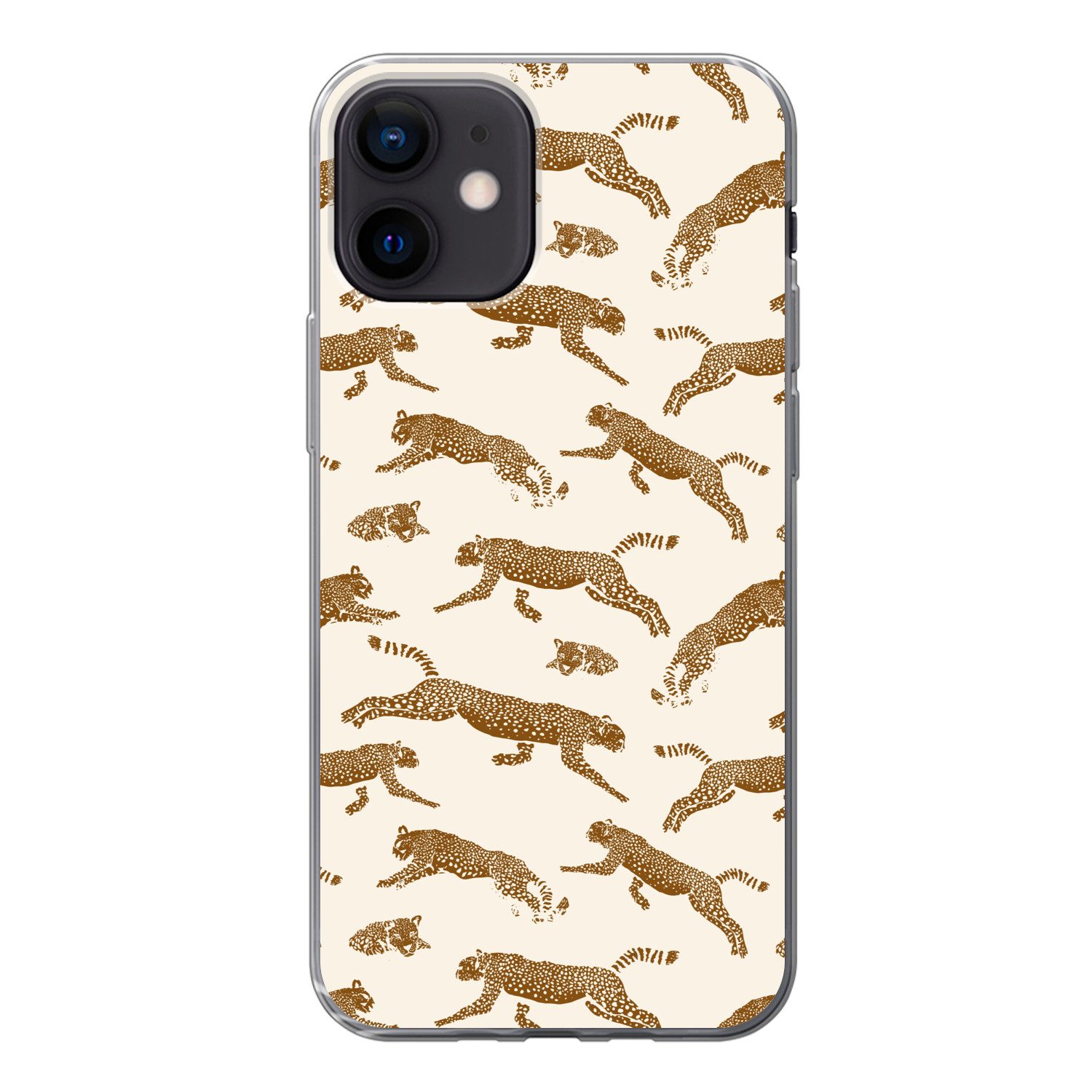 MuchoWow Handyhülle für Apple iPhone 12 Panther - Tiere - Beige - Braun - Muster, Smartphone-Bumper, Print, Handy Schutzhülle Dünn