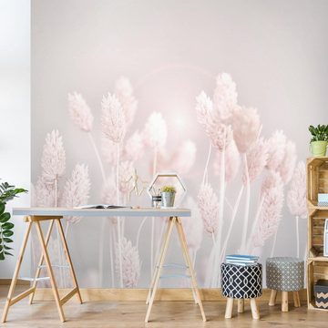 Bilderdepot24 Fototapete Blumen Helles Gras Sonnenlicht Blumentapete Floral Natur Modern Kunst, Glatt, Matt, (Vliestapete inkl. Kleister oder selbstklebend), Wohnzimmer Schlafzimmer Küche Flur Motivtapete Vliestapete Wandtapete