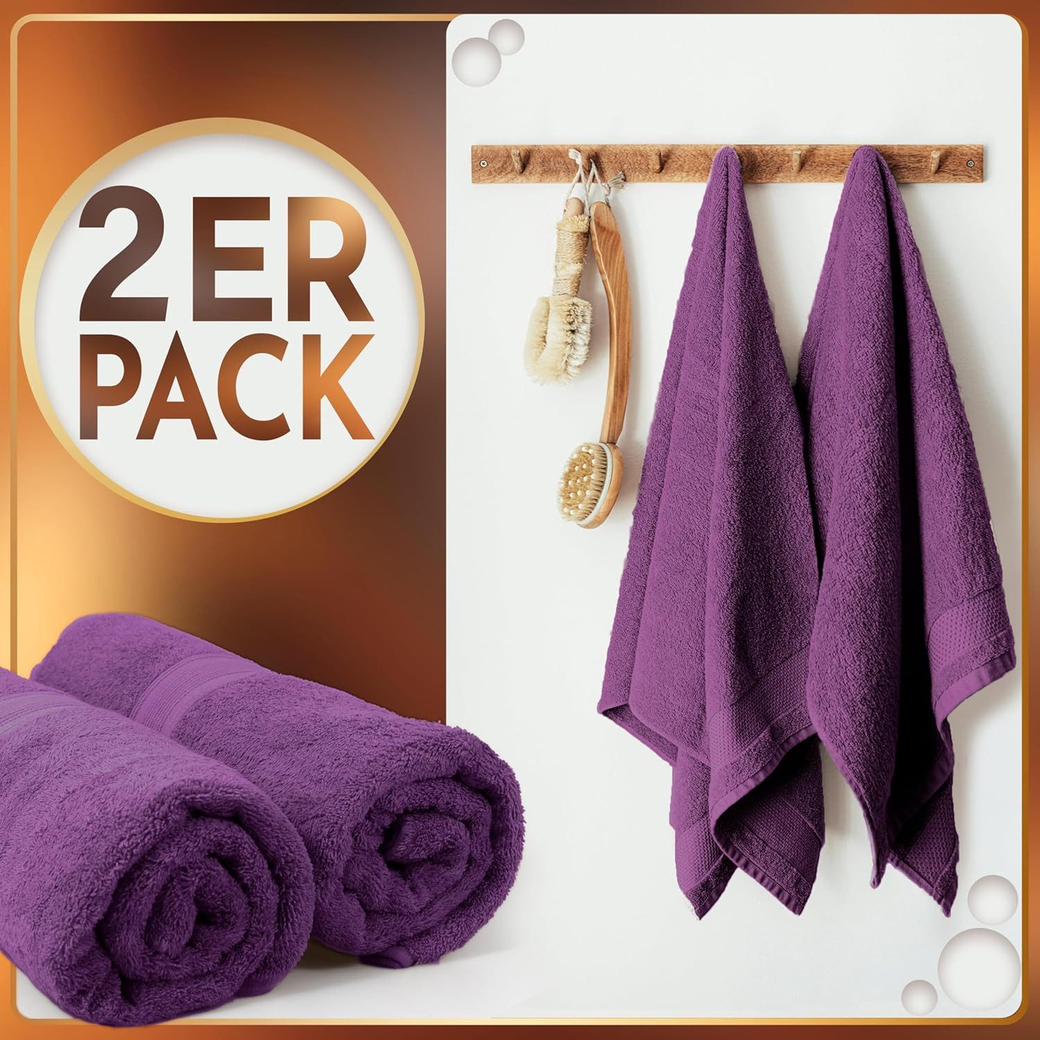 NatureMark Saunatuch Frottier Saunatücher 80x200cm, 100% Baumwolle (2-St), Premium Qualität SAUNATUCH Sauna-Handtuch, 80x200cm, Lila