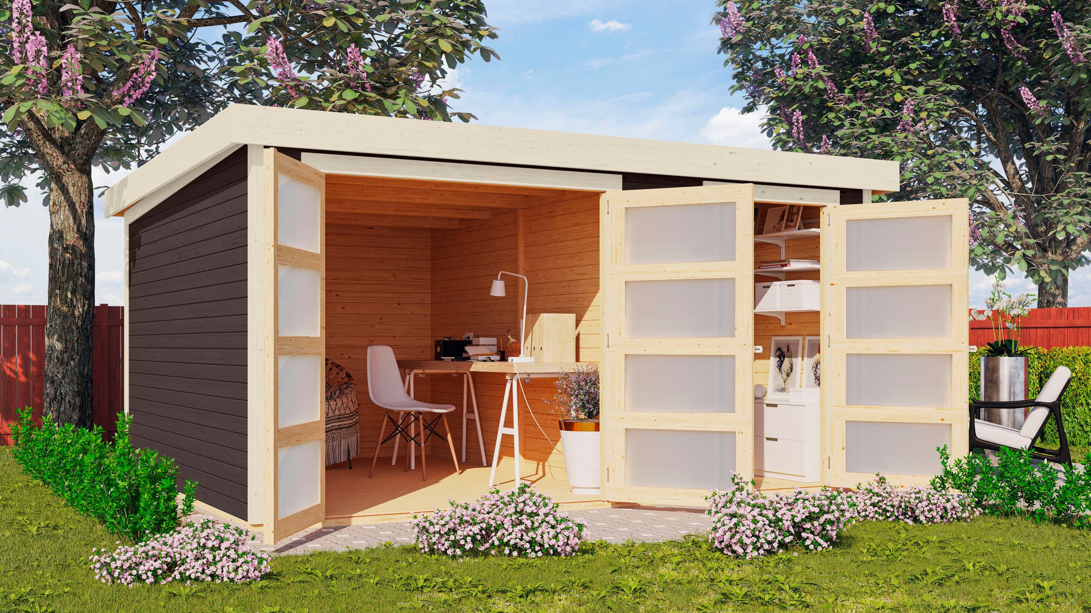 Karibu Gartenhaus Mühlentrup 3, BxT: 428x351,5 cm, terragrau oder naturbelassen