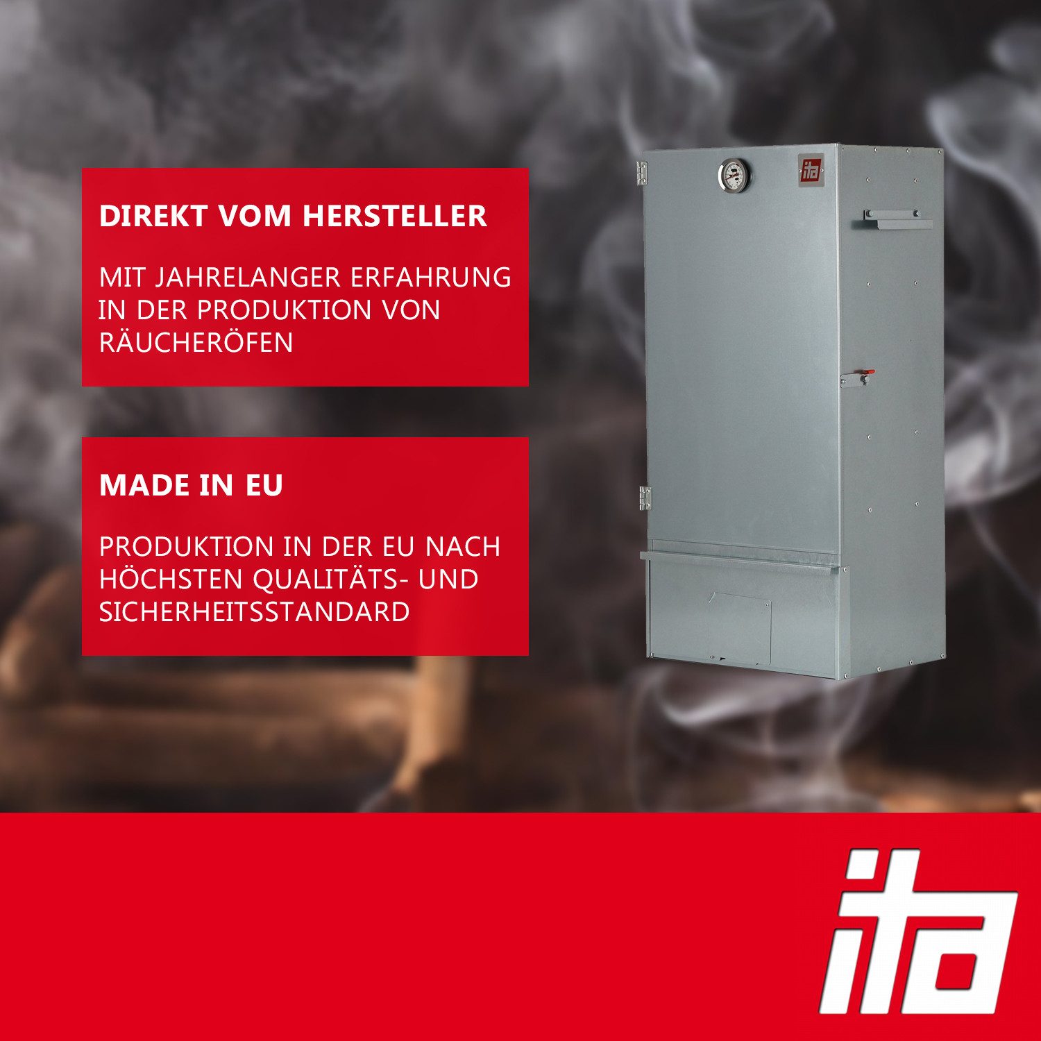 ITA Räucherofen Räucherofen 7001 - Premium Räucherschrank mit 3 Etagen 81 cm, 1-St., Smoker mit passendem Räuchertisch mit erweiterbarer Ablage