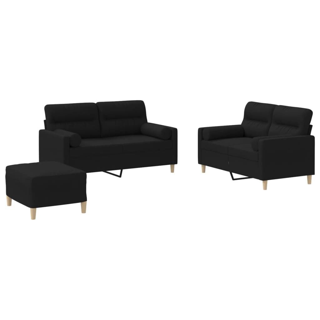 vidaXL Sofa 3-tlg. Sofagarnitur mit Kissen Schwarz Stoff