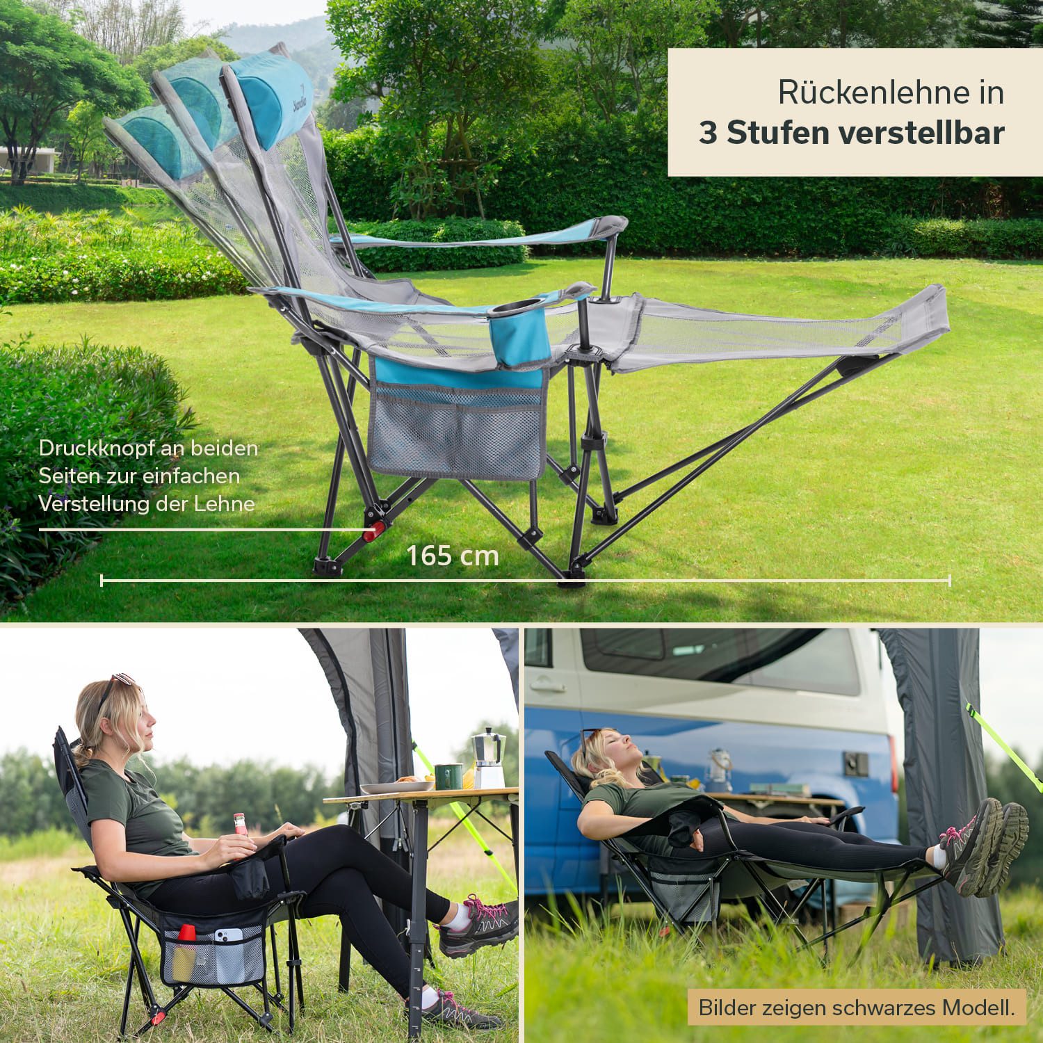 Skandika Campingstuhl Toras mit Fußablage, Faltbarer Liegestuhl, Klappsessel, Gartenstuhl (Max. Benutzergewicht 120 kg, Gewicht 4,3 kg), Liegefunktion, verstellbare Rückenlehne, Getränkehalter, Kopfkissen