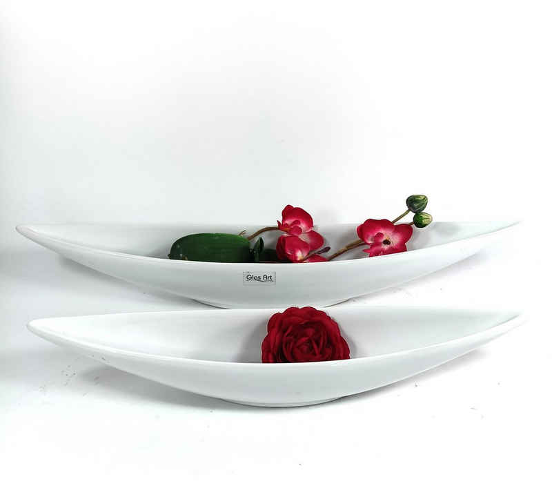 GlasArt Dekoschale GlasArt Blumenschale Dekoschale "Pure White" Bootform weiß schlicht edel 40-50 cm lang, Wohnzimmer Fensterbank, Keramik