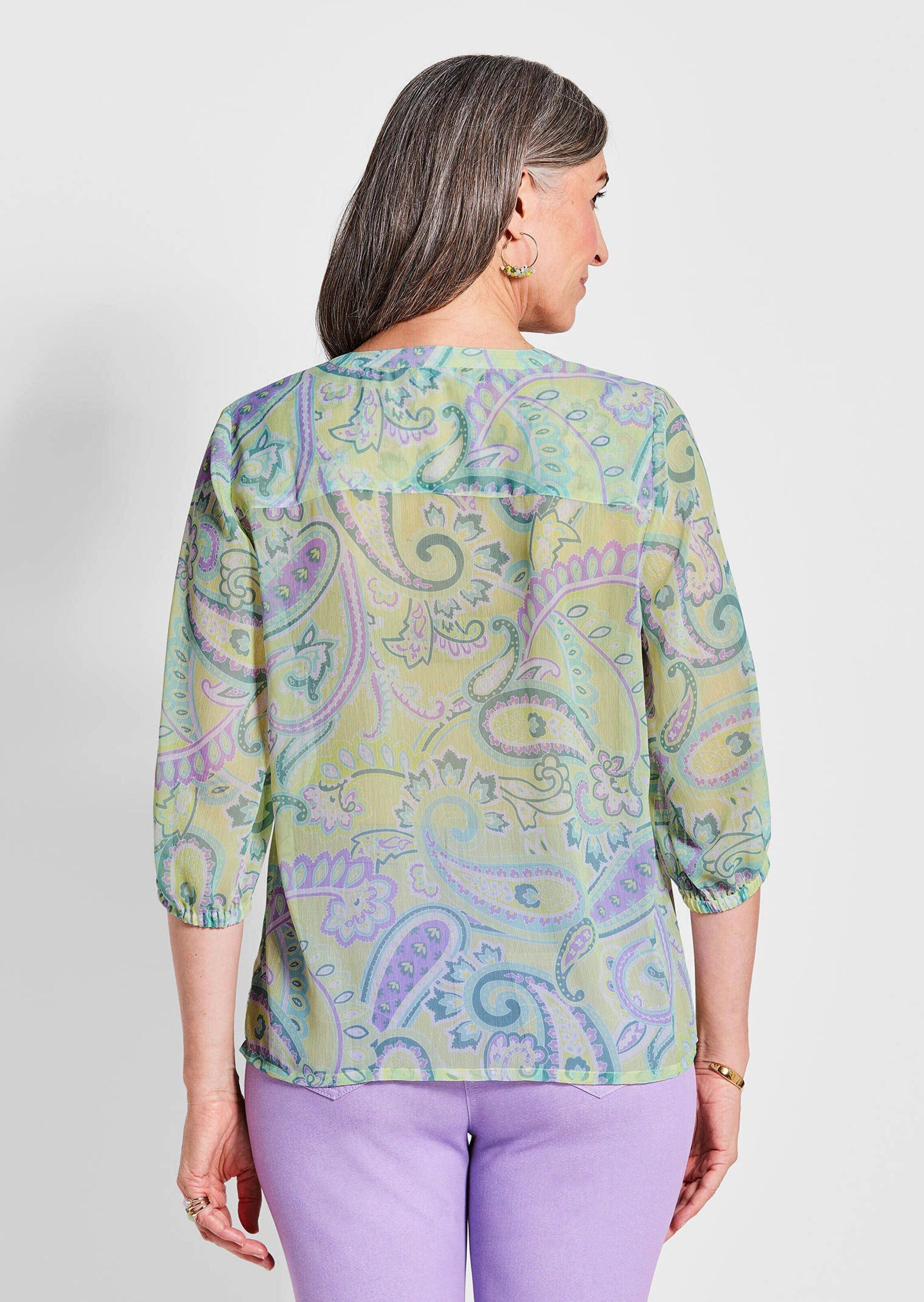 GOLDNER Chiffonbluse Druckbluse mit Paisley-Muster Zarte Chiffonbluse mit V-Ausschnitt und Knopfleiste