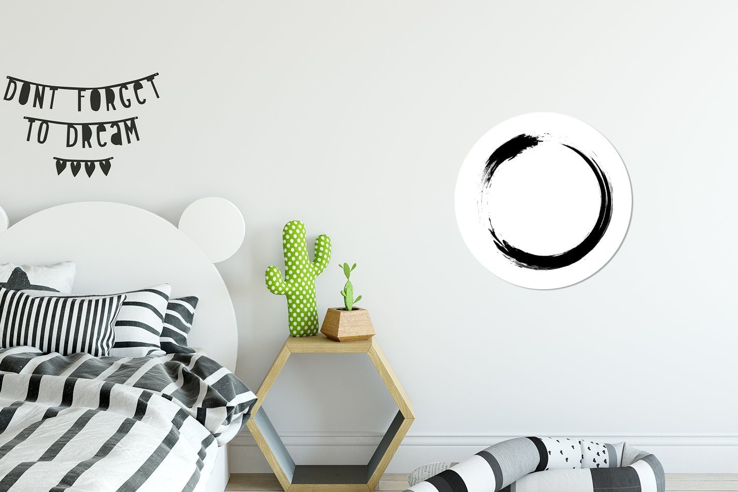 MuchoWow Wandsticker Eine schwarz-weiße des Kinderzimmer, Tapetenaufkleber, Wohnzimmer Ensō-Zeichens Rund, (1 St), Illustration für Tapetenkreis