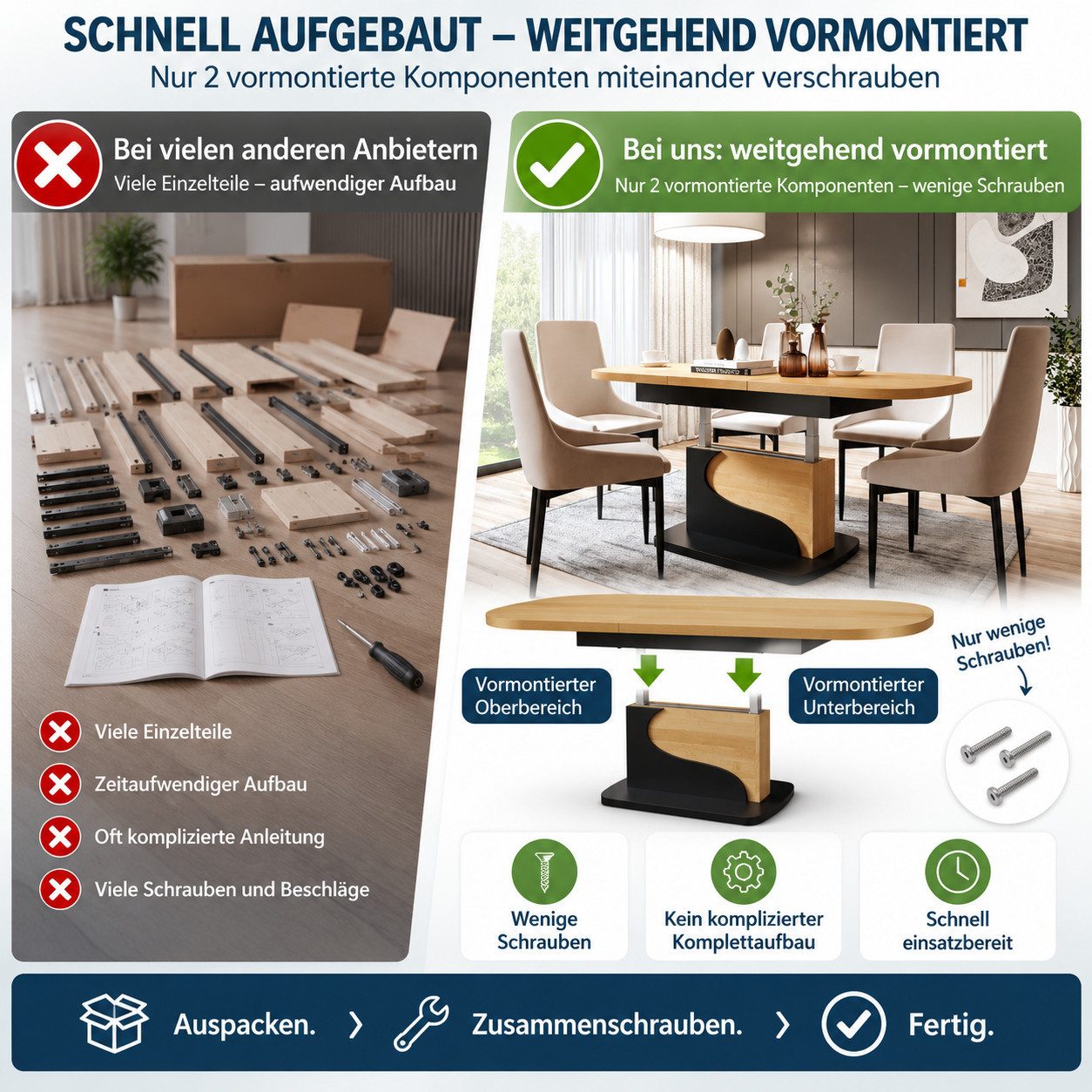 designimpex Couchtisch Design DA-111 höhenverstellbar ausziehbar 120/200 cm Esstisch Tisch, Funktionstisch, Wohnzimmertisch, Tisch, Esstisch, Sofatisch, Schubla – Bild 4 von 5