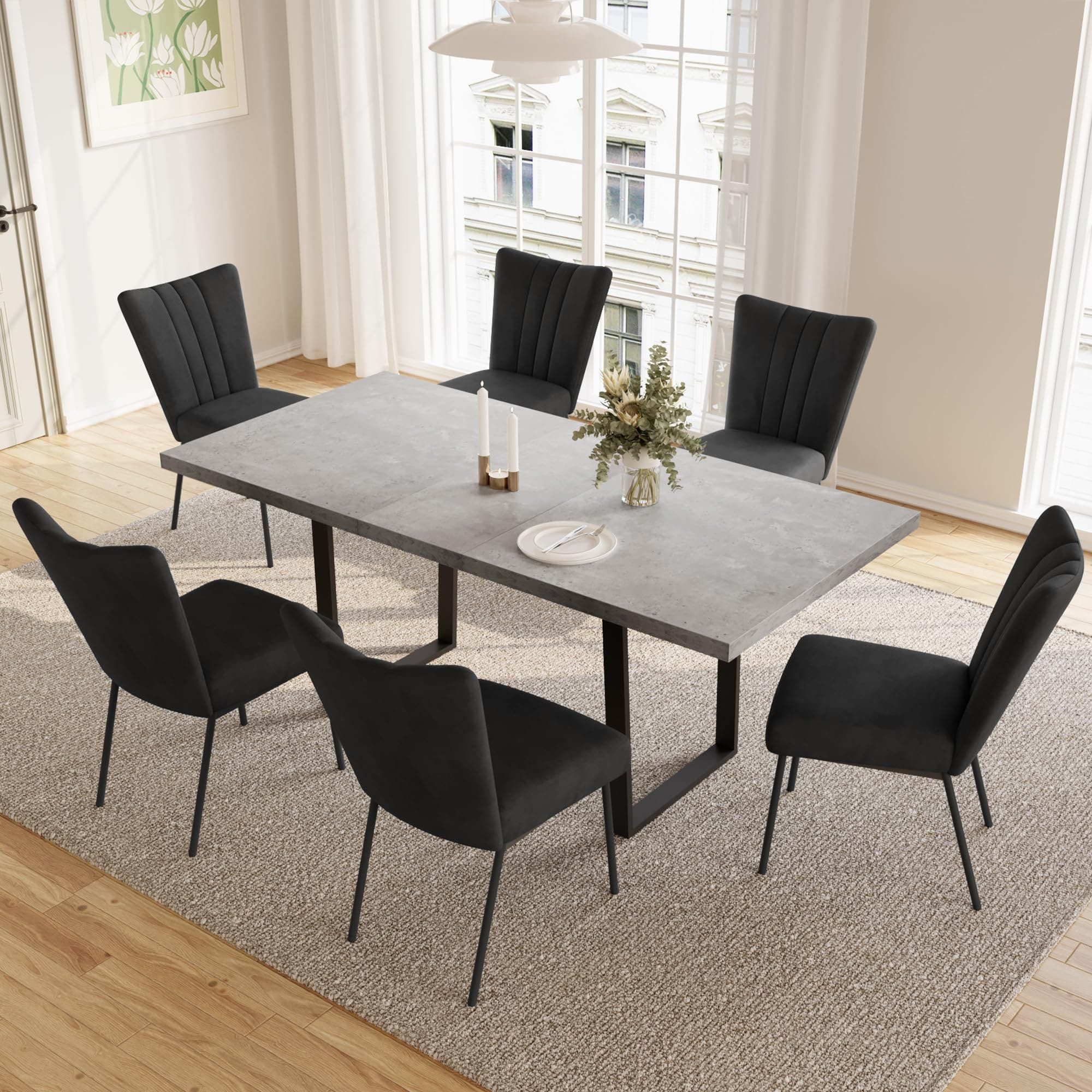 Jiexi Essgruppe Tisch-und Stuhlset, Ausziehbarer Esstisch (130–170 cm) mit 4-6 Stühlen