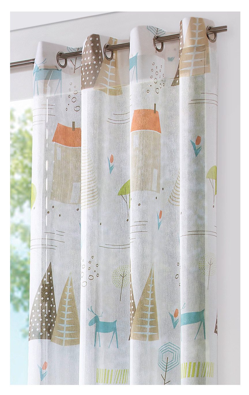heimtexland Vorhang Skandi Dekoschal Gardine Kinderzimmer Natur Bunt (1 St), Ösen, halbtransparent, Polyester, Leinenoptik I Kinderzimmer I Vorhang I verschiedene Größen