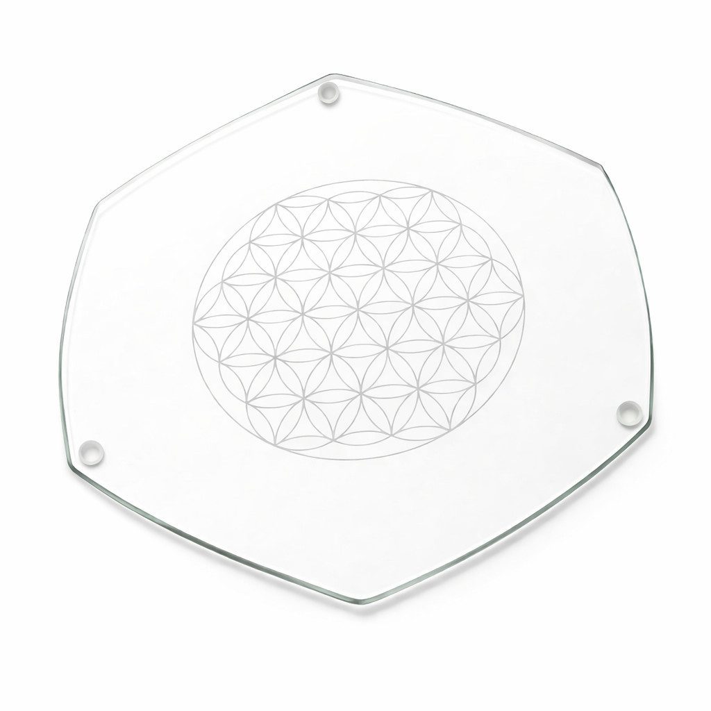 LivingDesigns Getränkeuntersetzer Energy Plate - Blume des Lebens gelasert - 22 cm, Zubehör für Mythos Gläser