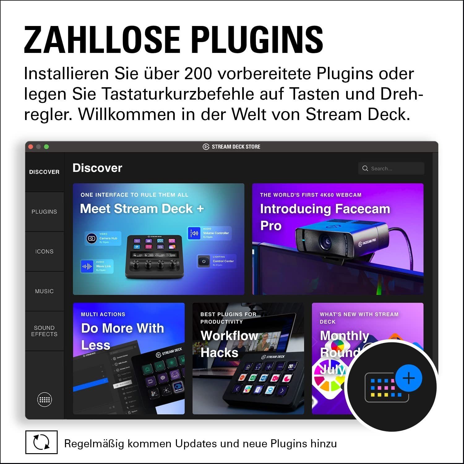 Elgato Streaming-Box Stream Deck and Hotkeys Keys, +, Keys Backlit, Stand, Media Integrated Customizable