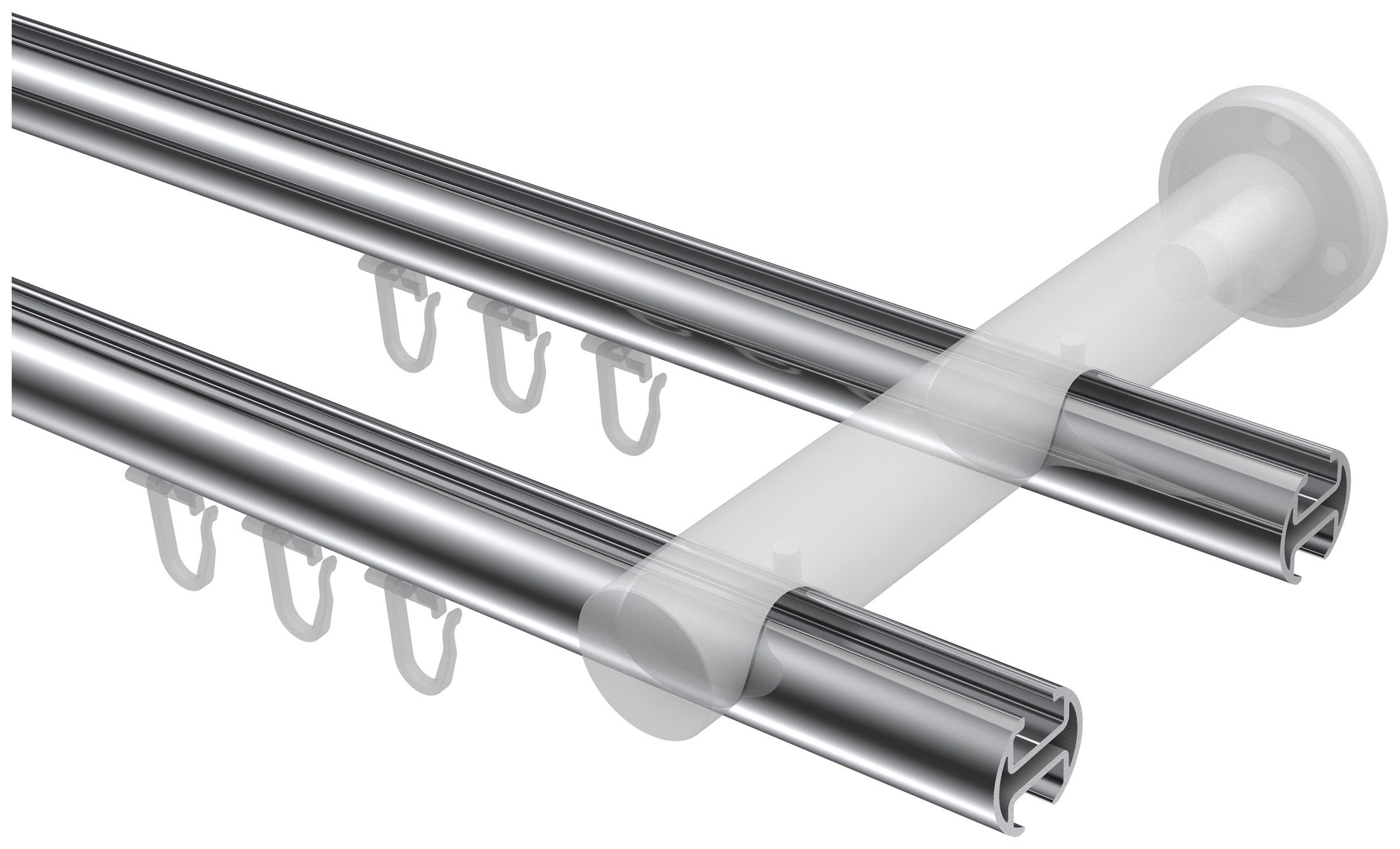 INTERDECO Innenlaufschiene Platon Savio, Ø 20 mm, 2-läufig, Fixmaß, kürzbar, Wandmontage, Aluminium, Chrom / Schwarz / Bicolor