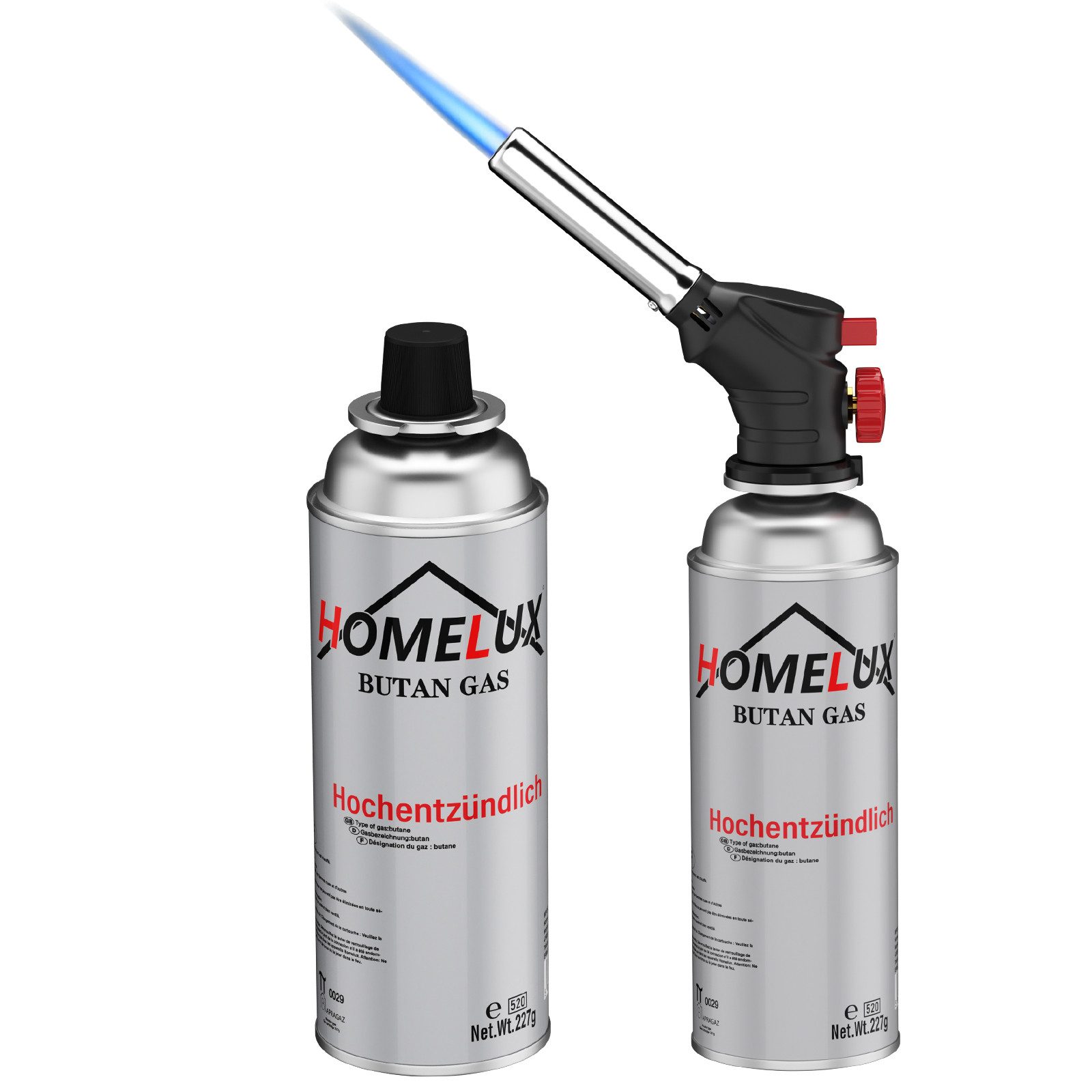 HOMELUX Flambierbrenner Gasbrenner, Küchenbrenner, Bunsenbrenner 1300°C Temperatur, (Brenner für BBQ, Kochen, Camping, Löten, 3-tlg), Stufenlose Flammenregulierung bis zu 1300℃