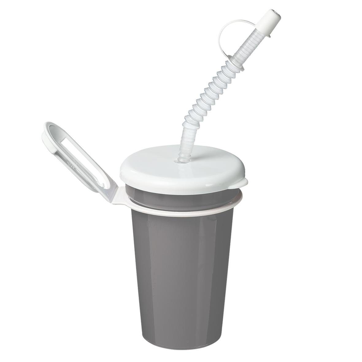 elasto Becher 300 ml Mehrweg Trinkbecher To Go mit Trinkhalm und Gürtelhalterung, Made in Germany, BPA-frei, 100% recyclebar, Wasserbecher, Bruchfest