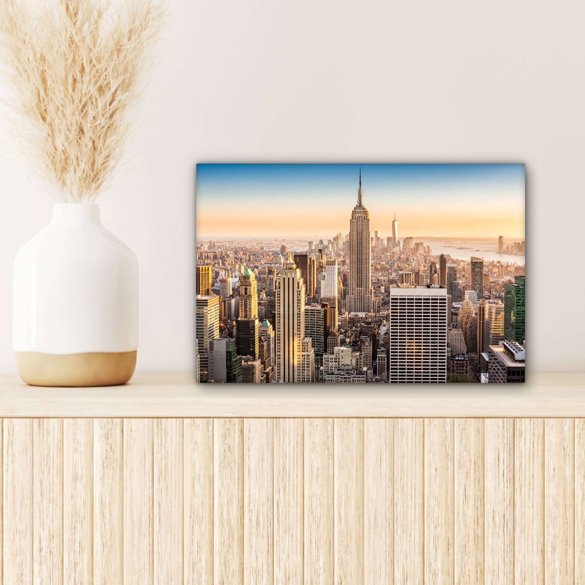 - cm Skyline, New - 30x20 Aufhängefertig, St), Leinwandbild OneMillionCanvasses® Leinwandbilder, Nebel Wandbild York Wanddeko, (1