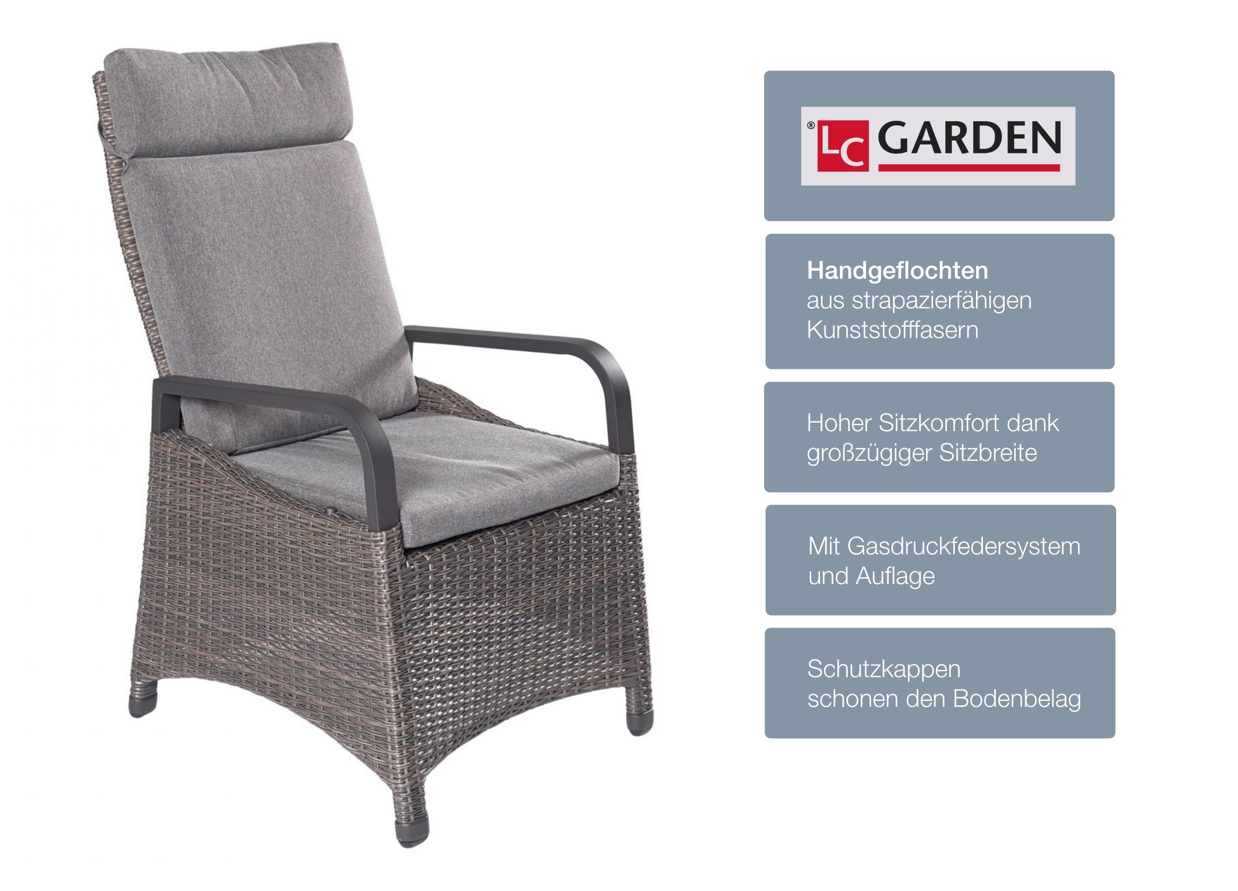 LC Garden Garten-Essgruppe Komido« Dining Set I Sitzgruppe Gartenset omega braun, (Set, 7-tlg), ausziehbarer Tisch