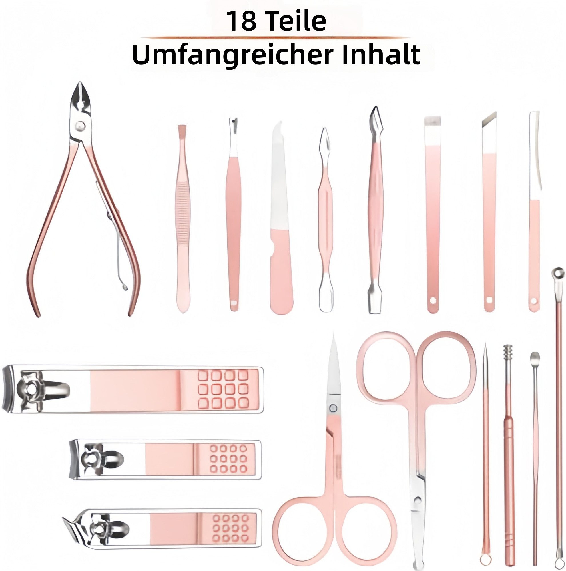 FOUORTUNATE-BEE Maniküre-Pediküre-Set 18-teiliges Pediküre-Set aus Edelstahl für Damen, Reisegeeignet, Professionelles Nagel- und Fußpflege-Set für Zuhause und  – Bild 2 von 5
