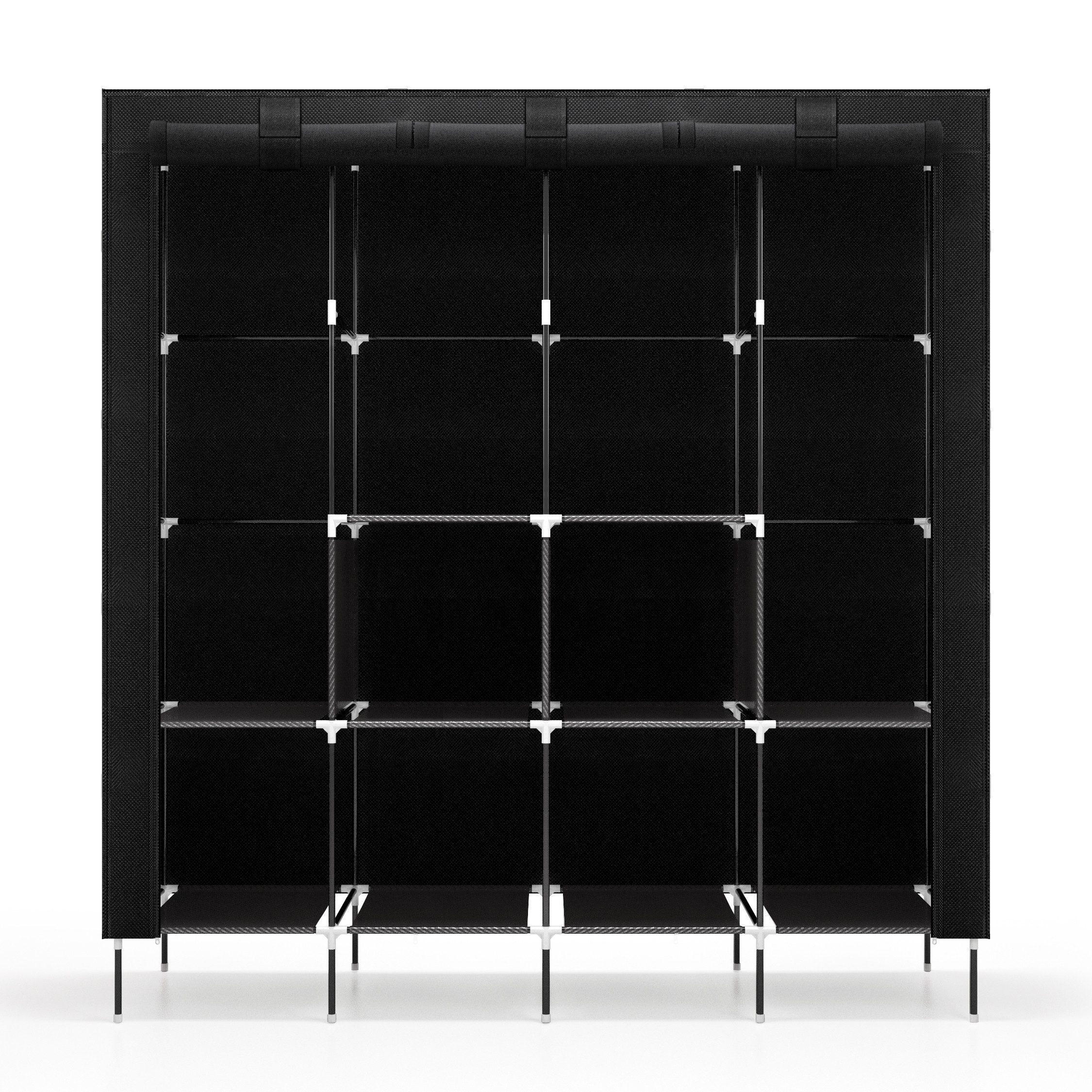 Mondeer Stoffschrank Kleiderschrank mit 4 Kleiderstangen und 2 Taschen, 180 x 170 x 45 cm