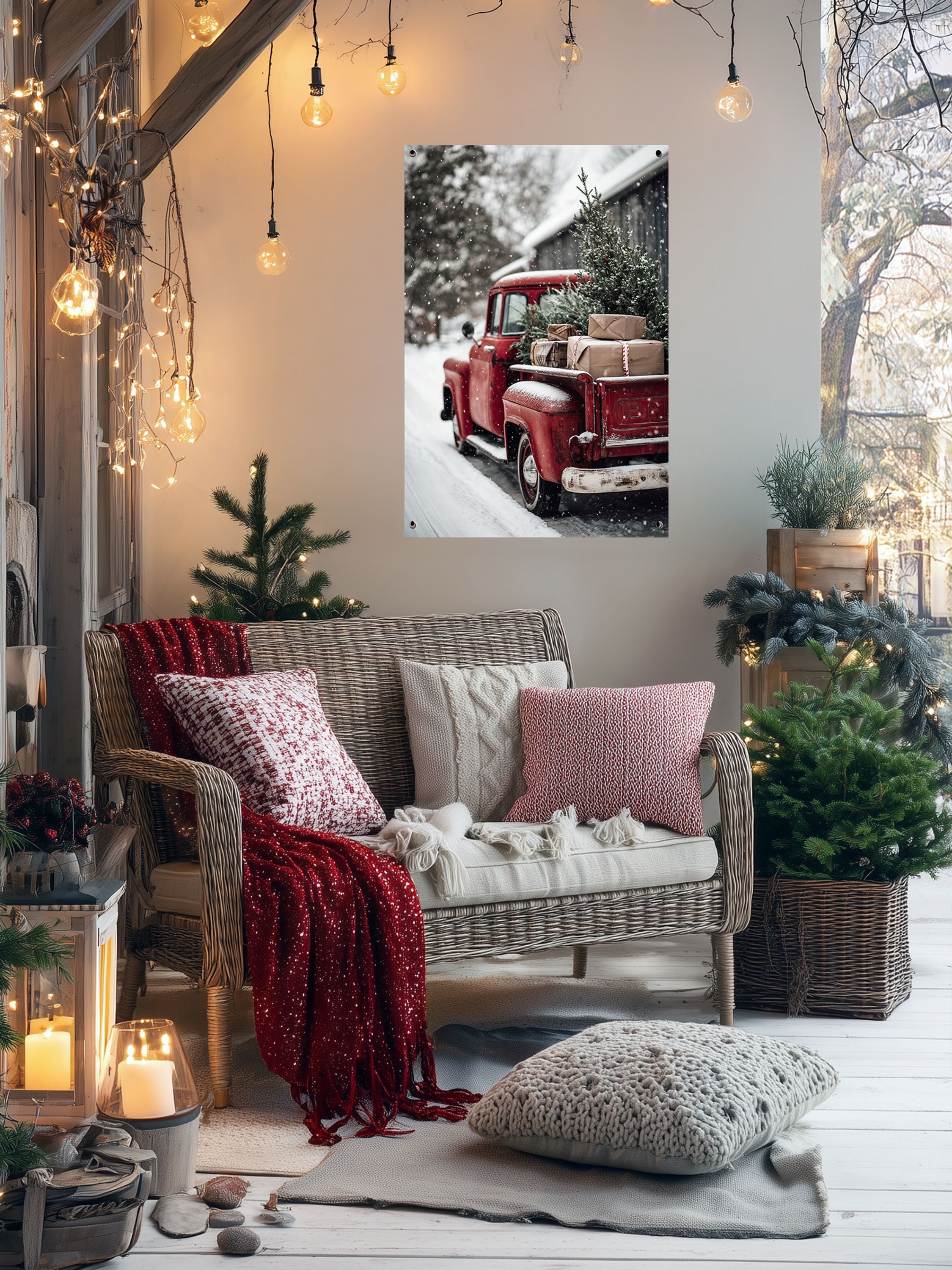 artissimo Poster Garten-Poster 90x60cm Weihnachten Retro Truck Outdoor-Deko, Outdoor-Poster: Vintage Christmas Truck