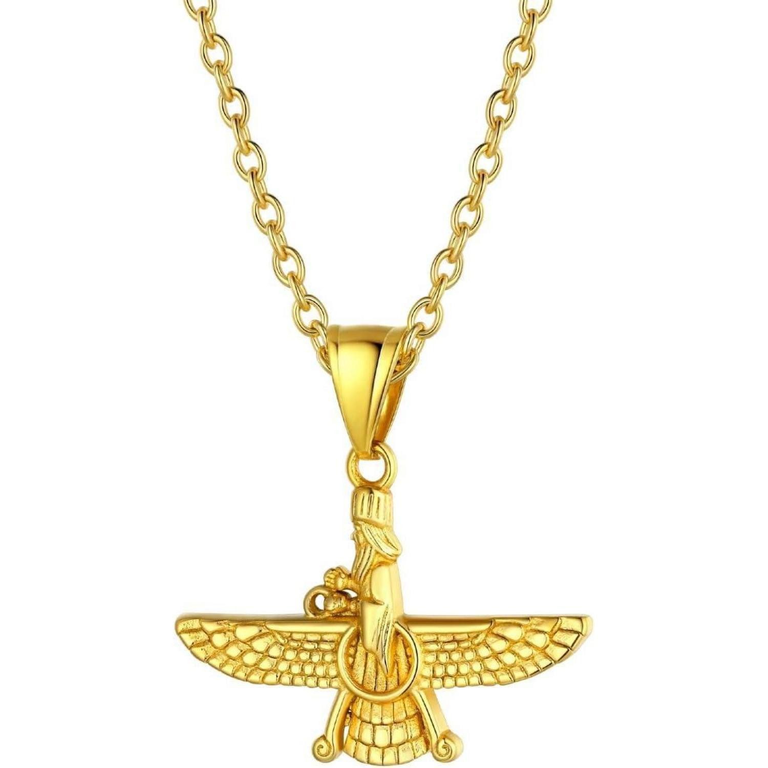 Kettenanhänger Halskette Herren Damen Faravahar Anhänger Edelstahl 02: Klein-gold