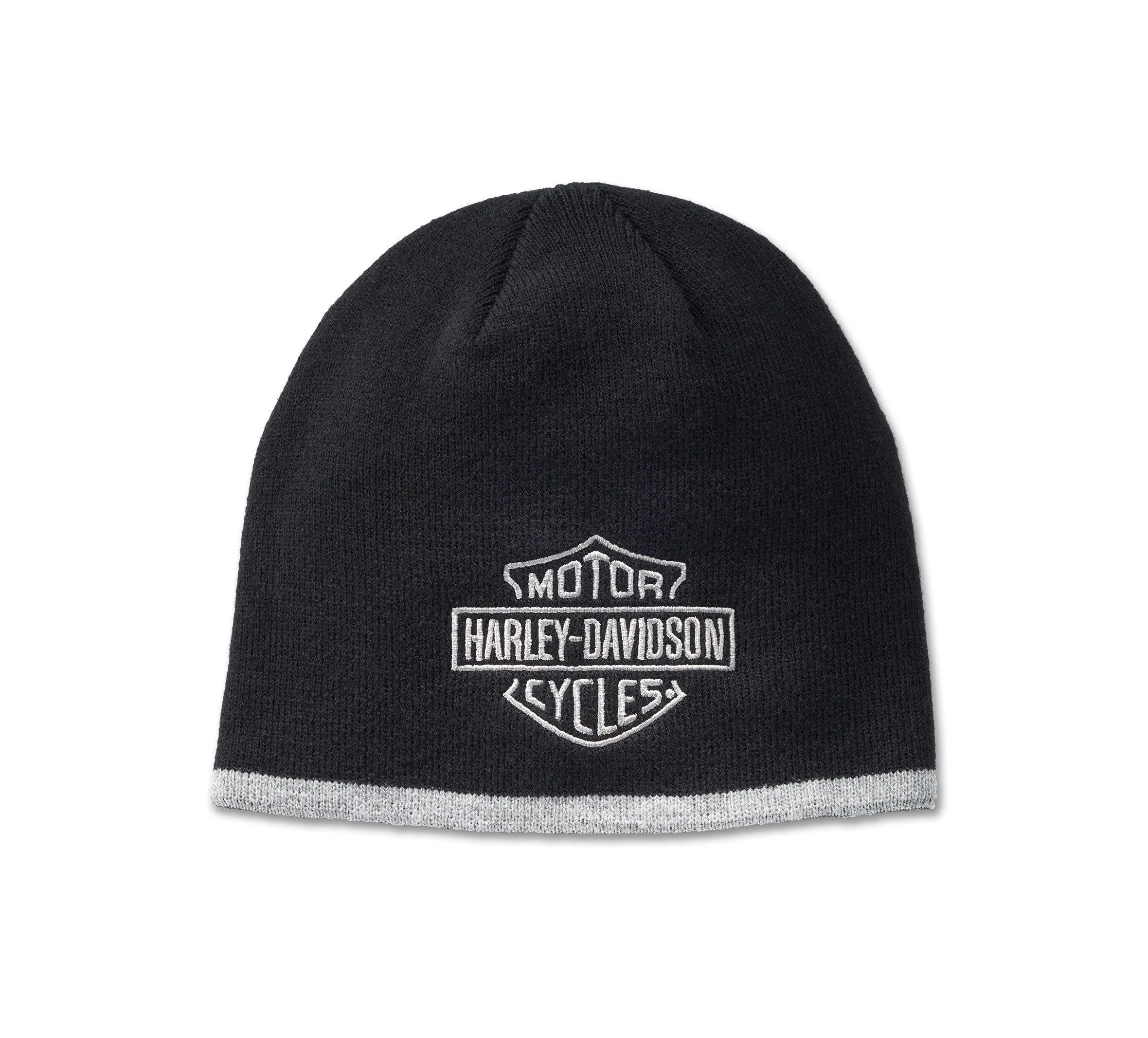 HARLEY-DAVIDSON Beanie Unisex Damen Herren One-Size Bar & Shield Logo Mütze Biker Wintermütze Direktstickerei.