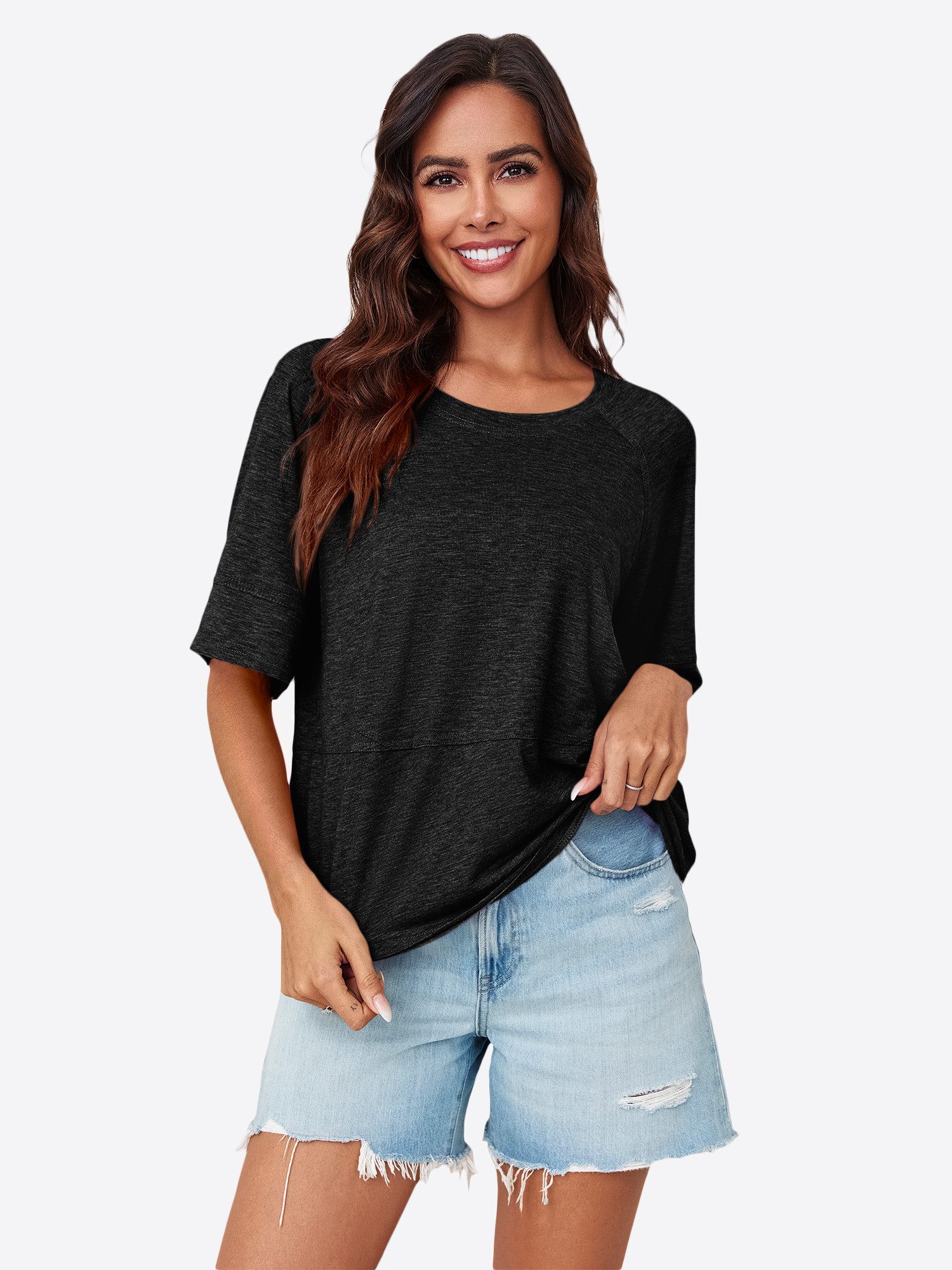 Imily Bela T-Shirt Damen Halbärmeliges Hemd mit Rundhals (Packung, 1-tlg., günstig online kaufen