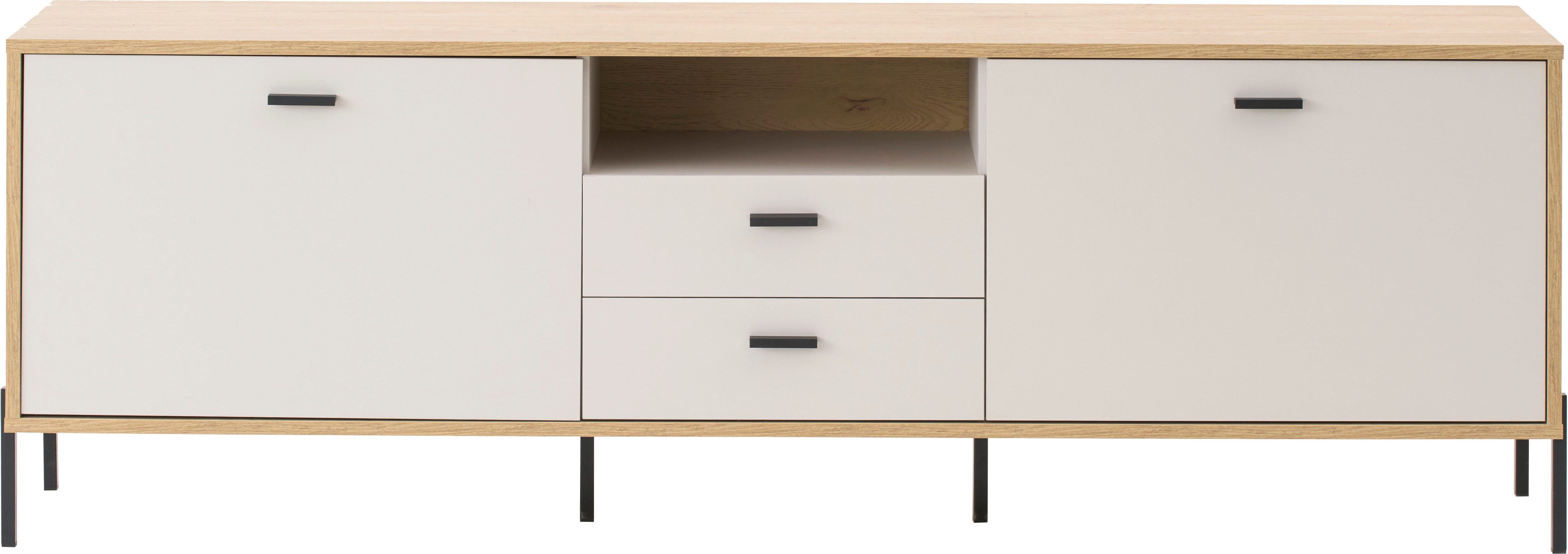 Home affaire Lowboard Fredericia, TV-Schrank in Kaschmir, moderner TV-Unterschrank, Kommode, zeitlos, schwarze Metallgriffe und -füße, ausreichend Stauraum