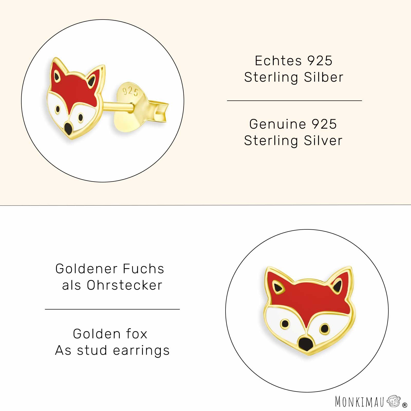 Ohrringe Monkimau Fuchs Gold Paar (Packung) aus Silber Kopf plattiert 925 Ohrstecker