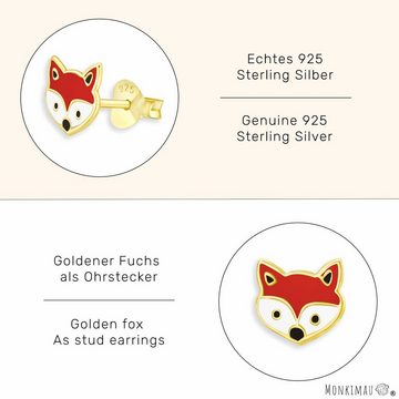 Monkimau Paar Ohrstecker Fuchs Kopf Ohrringe aus 925 Silber Gold plattiert (Packung)