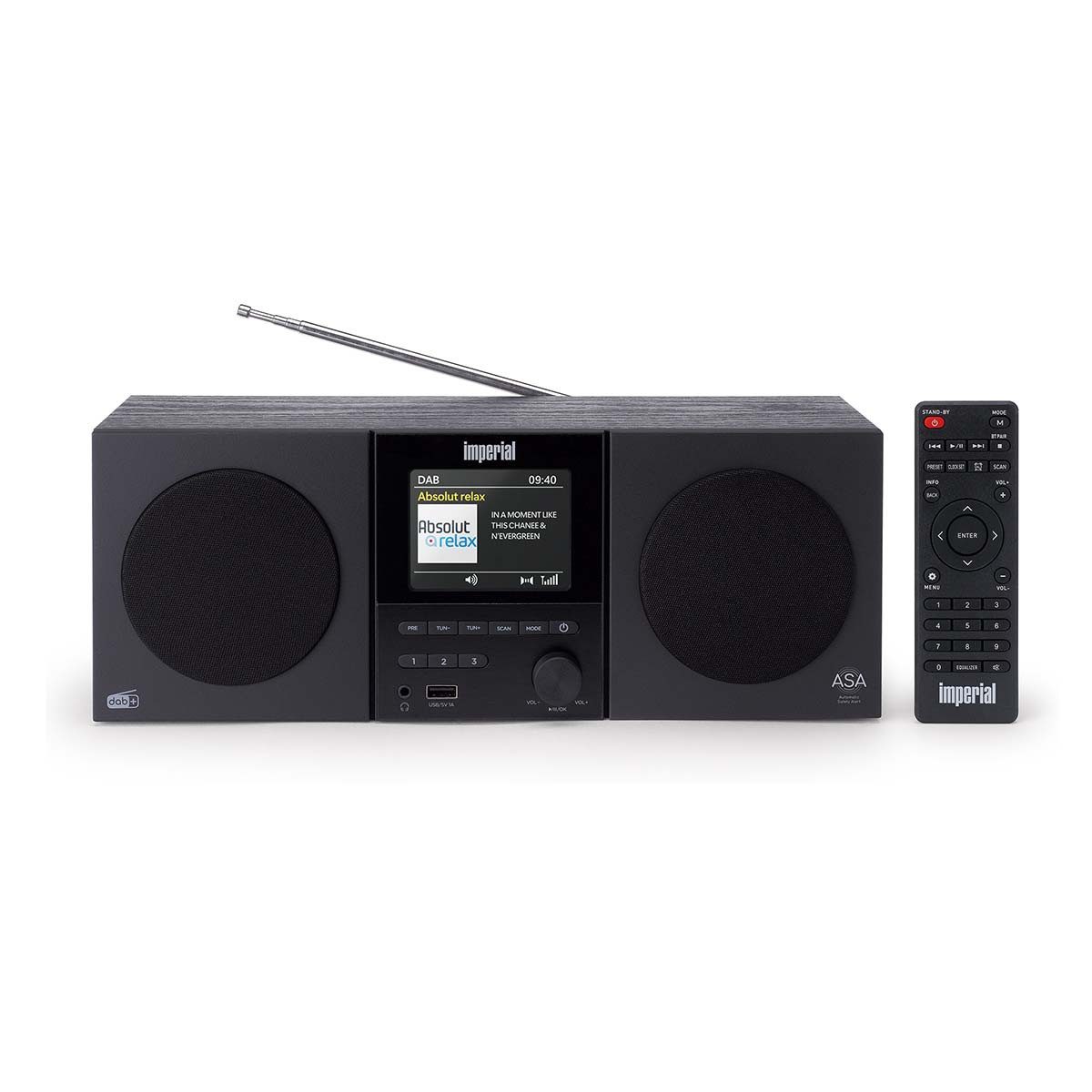 IMPERIAL DABMAN-220BK Radio (DAB+ Radio, 10 W, DAB+/FM, Bluetooth, USB-Player & Laden, ASA-Warnsystem im Holzgehäuse)