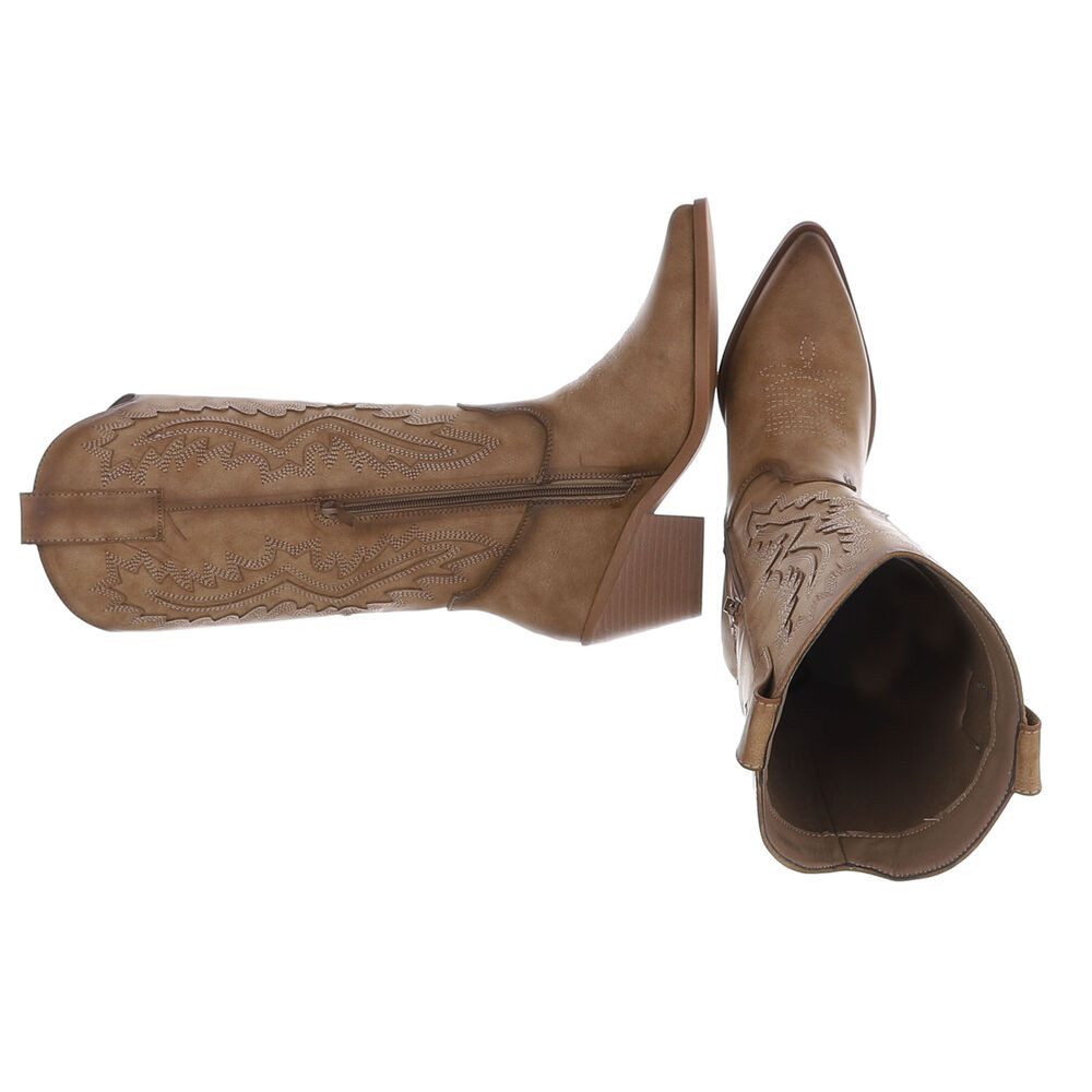 Ital-Design Damen Westernstiefel mit Blockabsatz und Ziernähten Westernstiefel (92002516) Blockabsatz Stiefel in Hellbraun