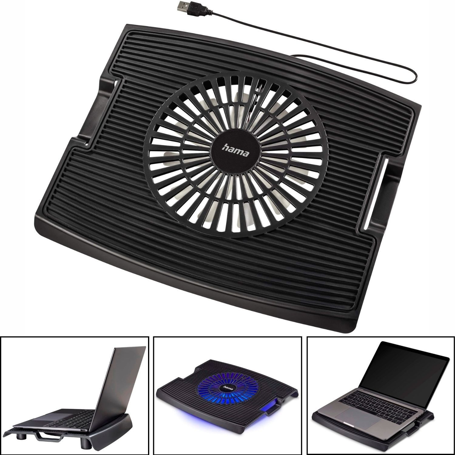 Hama Laptop-Ständer USB Notebook-Kühler Wave Lüfter Cooler, (Kühlpad 13" 13,3" 13,5" 14" 15" 15,6" Laptop Ständer Stand LED Blau)