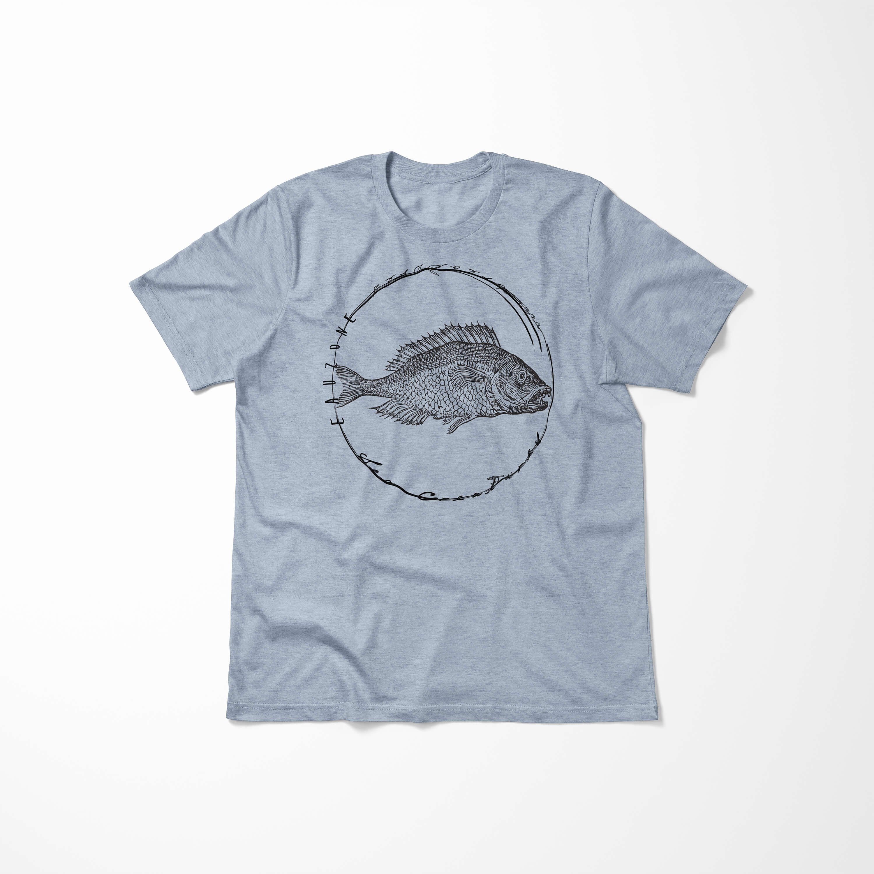 Sinus Art T-Shirt T-Shirt - Fische Tiefsee Sea Creatures, 087 Sea sportlicher feine Serie: Struktur Denim und Stonewash Schnitt 