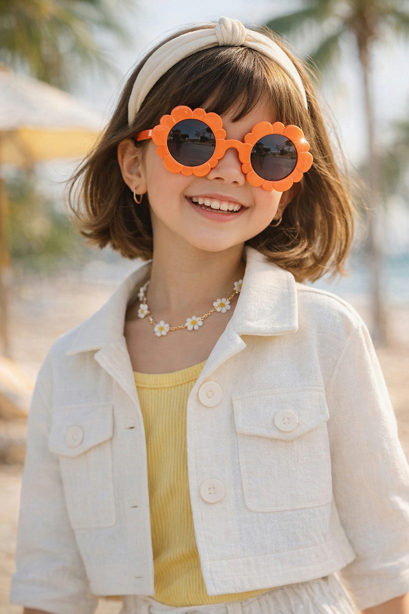 Ella Jonte Sonnenbrille für Mädchen in Blumenform – UV400 Kat. 3 Schutz, orange inkl. Etui
