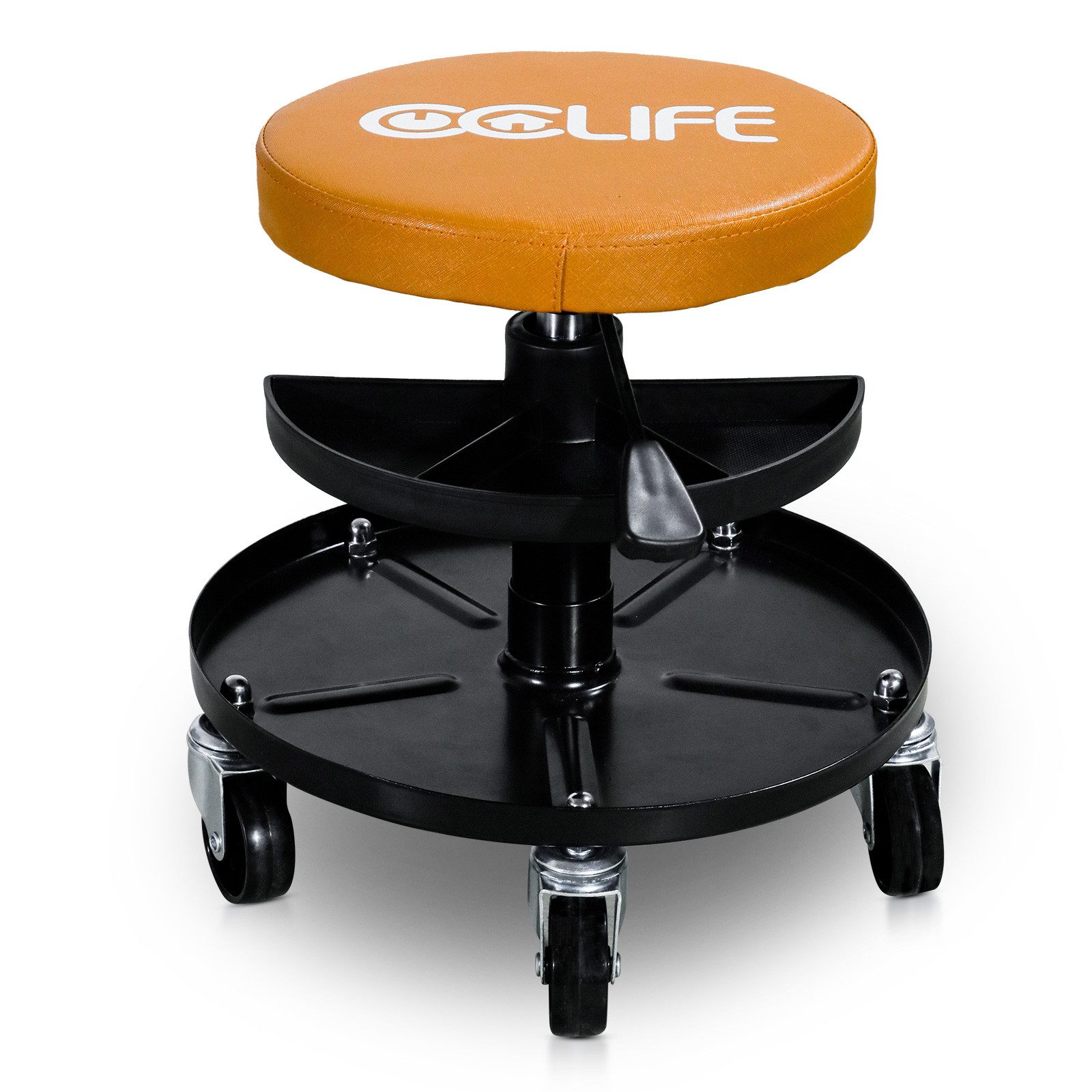 CCLIFE Вращающийся табурет Werkstatthocker Höhenverstellbar Катающийся табурет 380-500 mm 150kg Orange