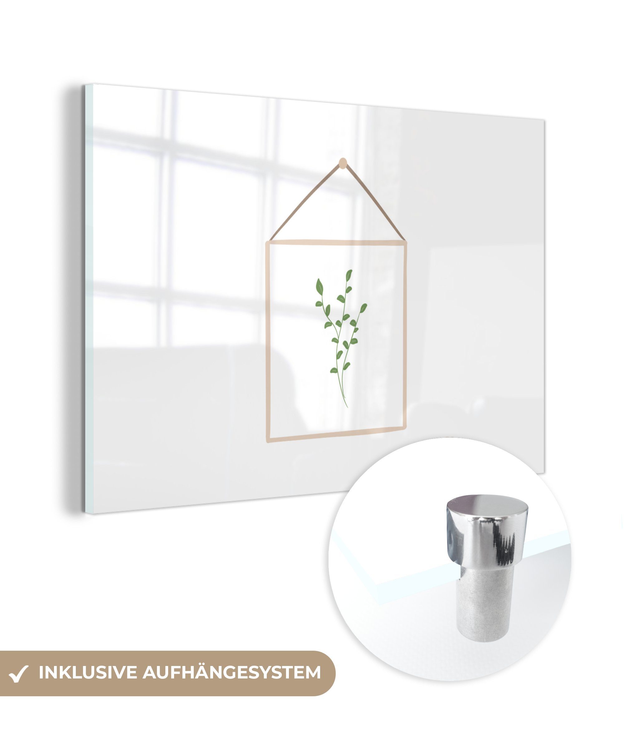 MuchoWow Acrylglasbild Blatt - Natürlich - Rahmen - Weiß, (1 St), Acrylglasbilder Wohnzimmer & Schlafzimmer