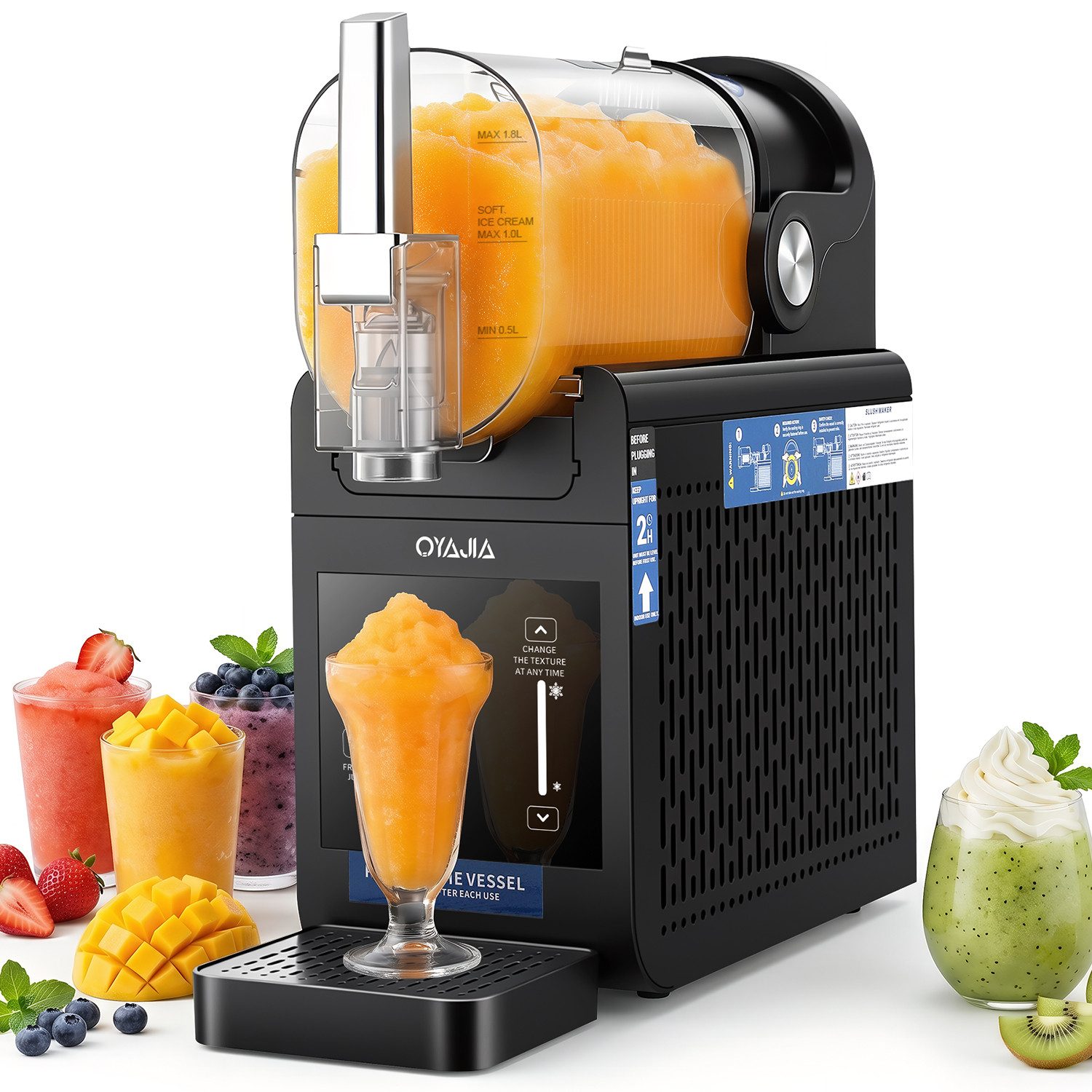 WILGOON Slush-Eismaschine 1,85 L Slush Maschine & Softeismaschine für Zuhause, 6 Programme, 1,85 l, 245 W, für Eis, Slushies, Frappés,Milchshakes – ohne Eis dank,Selbstreinigung