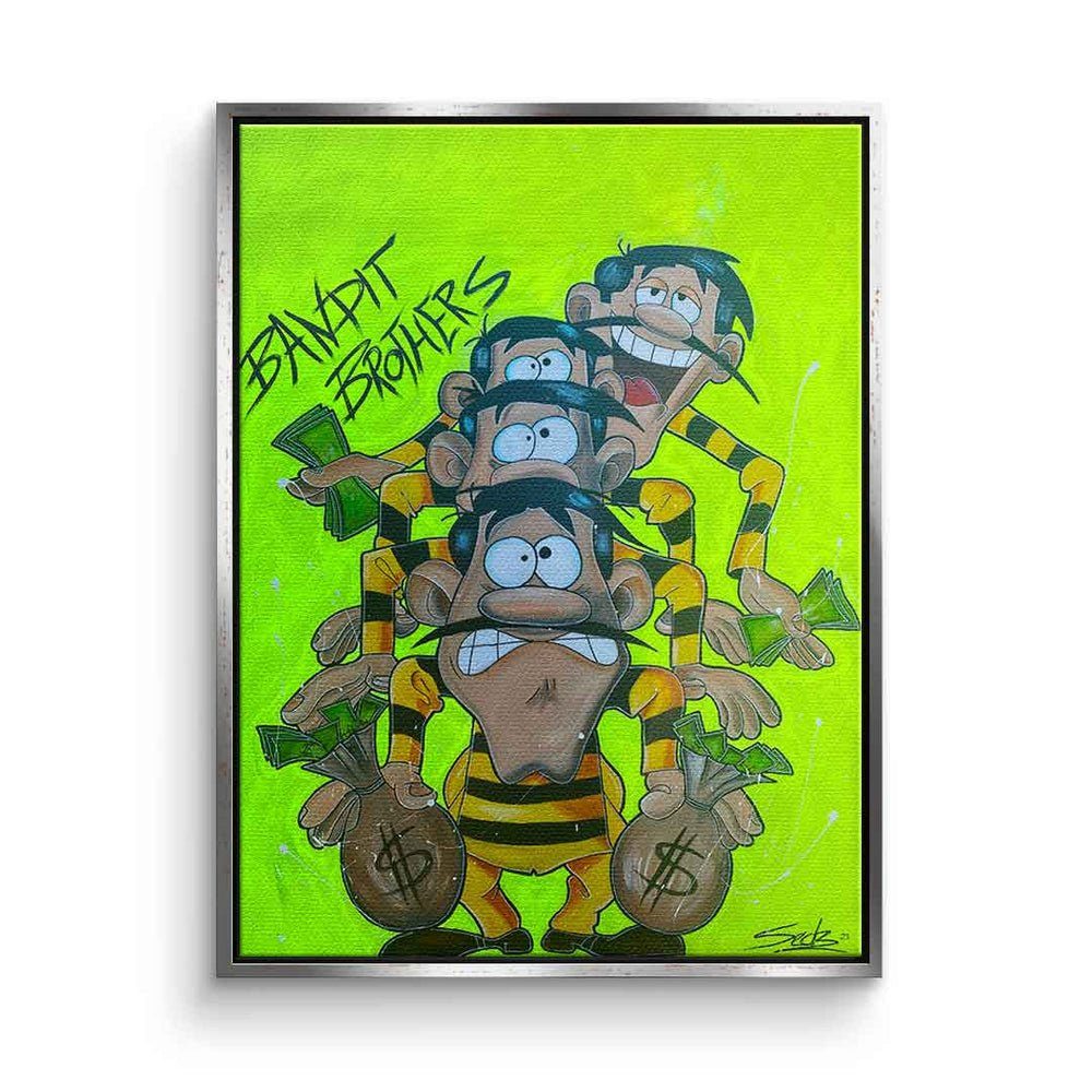 DOTCOMCANVAS® Leinwandbild Bandit Brothers, Leinwand Bild Bandit Brothers Die Daltons Lucky Luke comic Pop Art silberner Rahmen