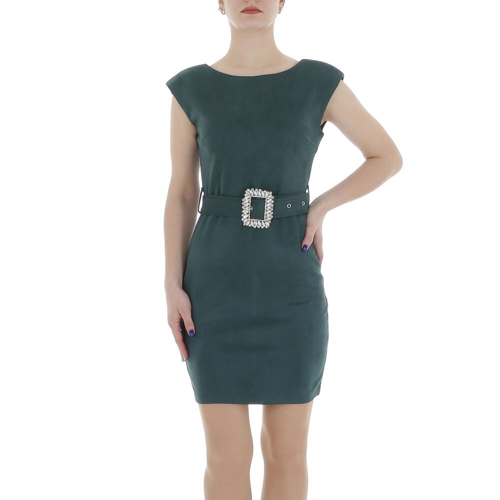 Ital-Design Minikleid Damen Elegant (86099032) Strass Stretch Samtoptik Minikleid in Grün