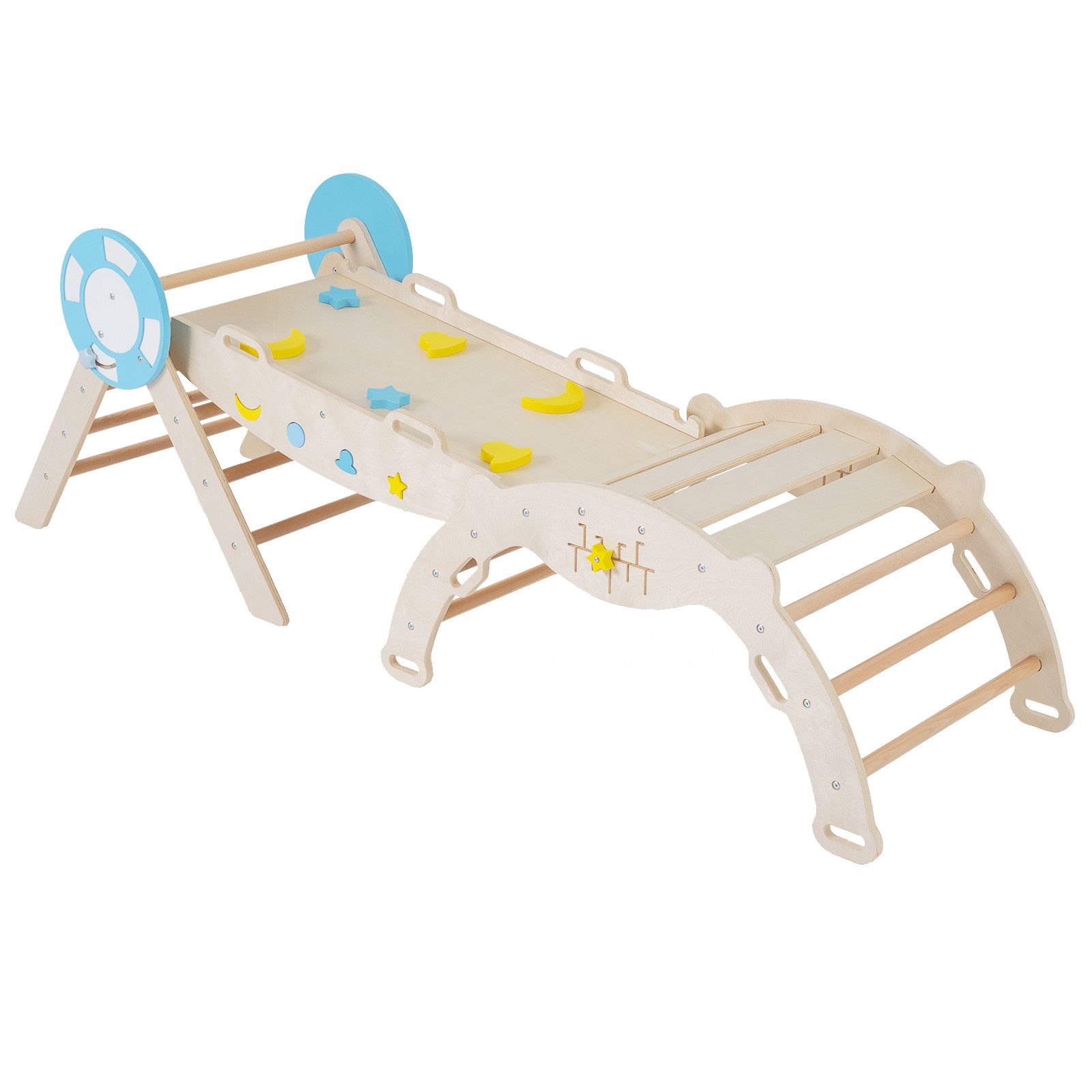 COSTWAY Klettergerüst, 7-in-1 Dreieck-Set mit Leiter & Bogen, Nautisch inspiriertes